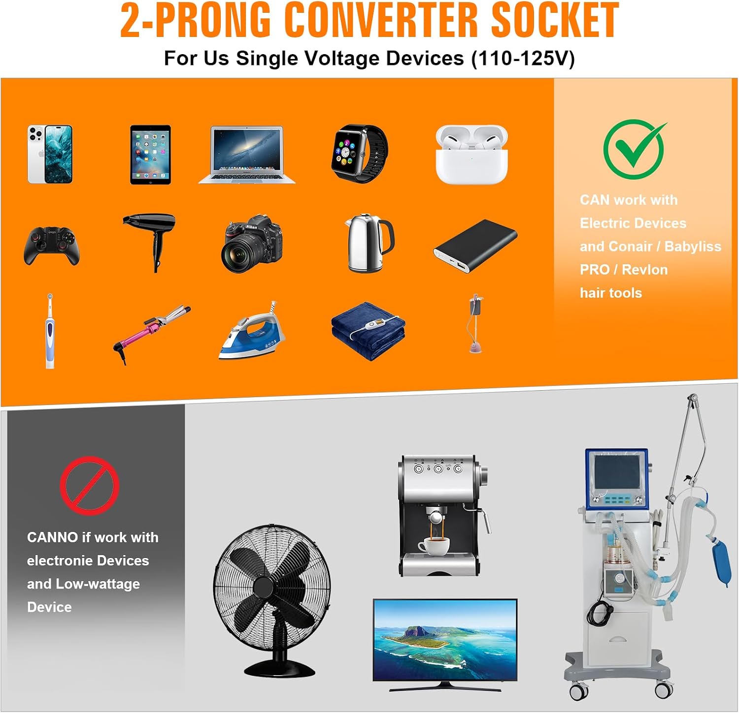 Travel Adapter Worldwide,Voltage Converter Us to Europe, 220v to 110v Power Adapter, European Plug Power Converter 1300w, Transformer for Curly Hair Dryer.