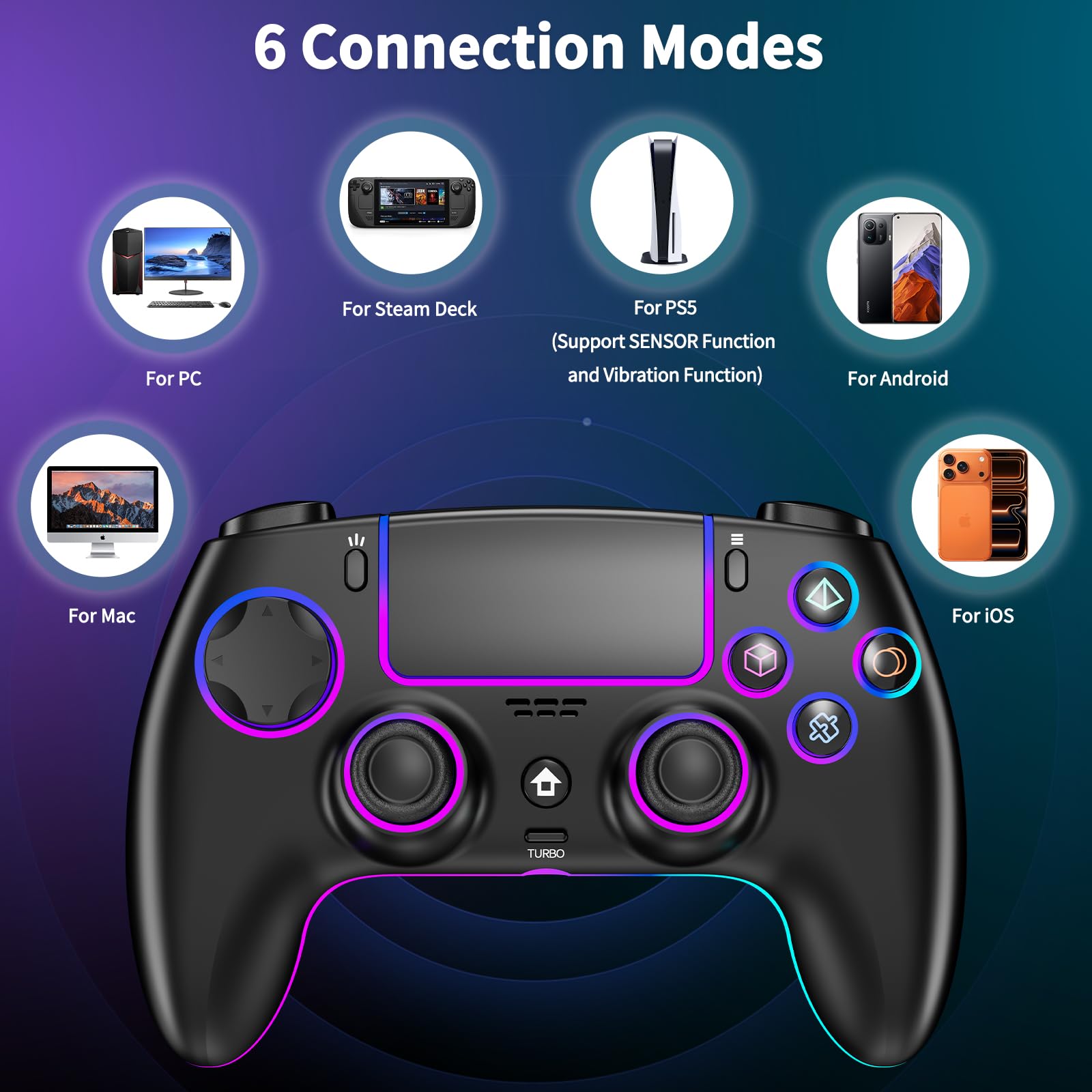 Reddening for Ps5 Controller/Pro/PC/MAC/iOS/Android/Steam Deck,Gamepad with  RGB Lighting/Hall Effect Joystick/Dual Vibration/Turbo/Headset  Jack/Programmable/1500 mAh Battery/Touchpad : Amazon.ie: Videogames