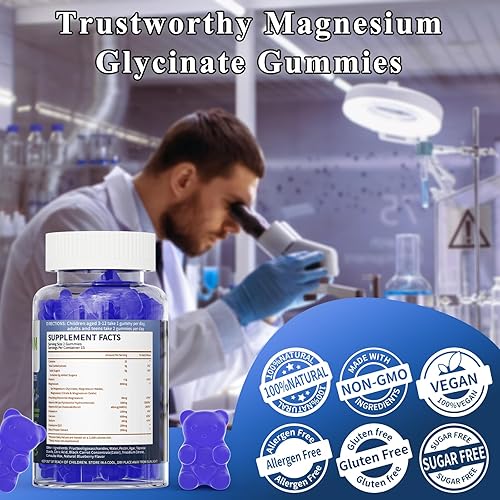 Miniatura 6 de LETSCOL Gomitas de glicinato de magnesio 800 mg por porción, suplemento de magnesio sin azúcar con malato de magnesio, calcio, vitamina D3, B6,