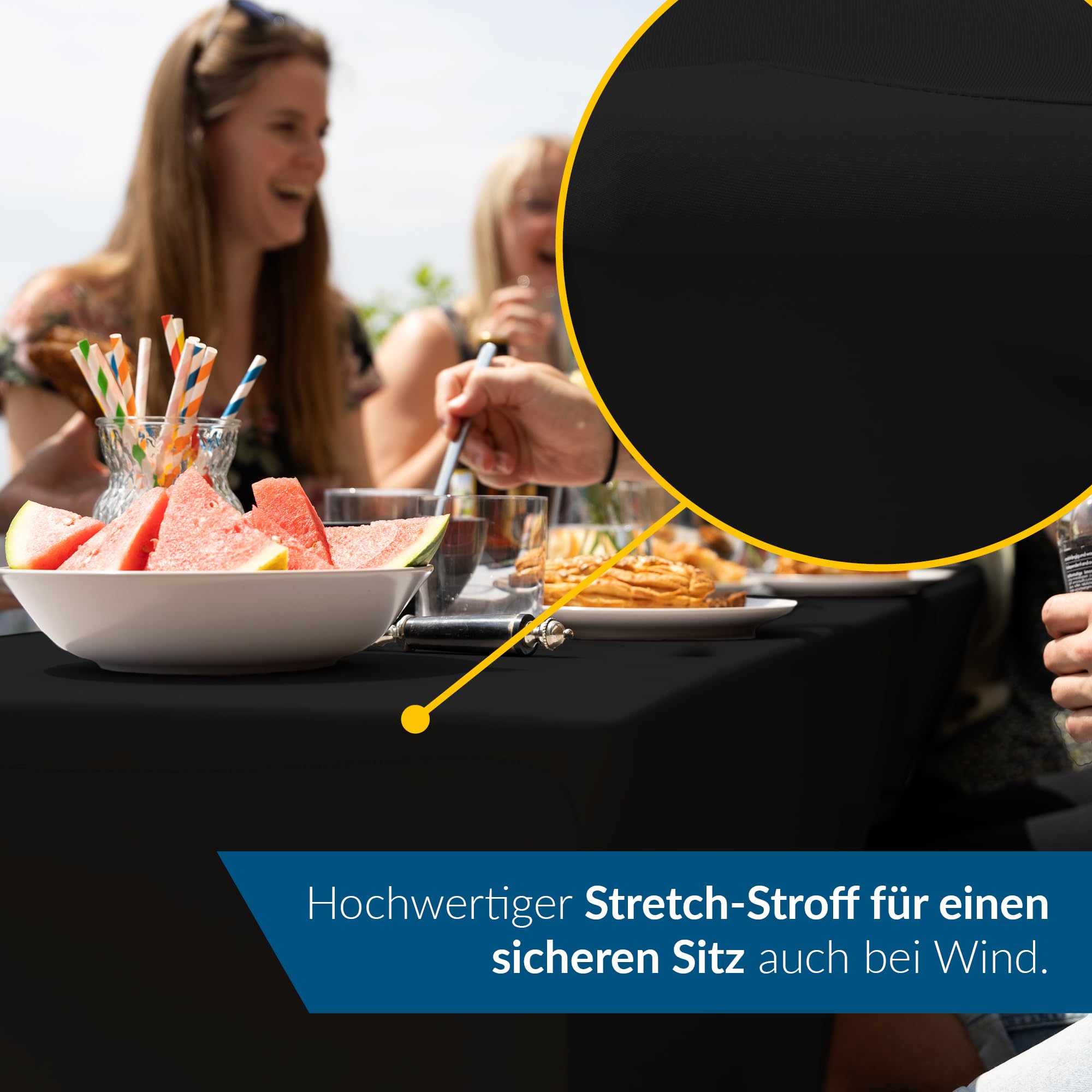 TEXMAXX® Stretch Hussen Bierzeltgarnitur 5-teiliges Set - 70 cm x 220 cm in schwarz / 2 Bierbank Hussen mit Bierbank Polster & Biertisch Husse/Tischdecke Biertisch & Bierbank Auflagen