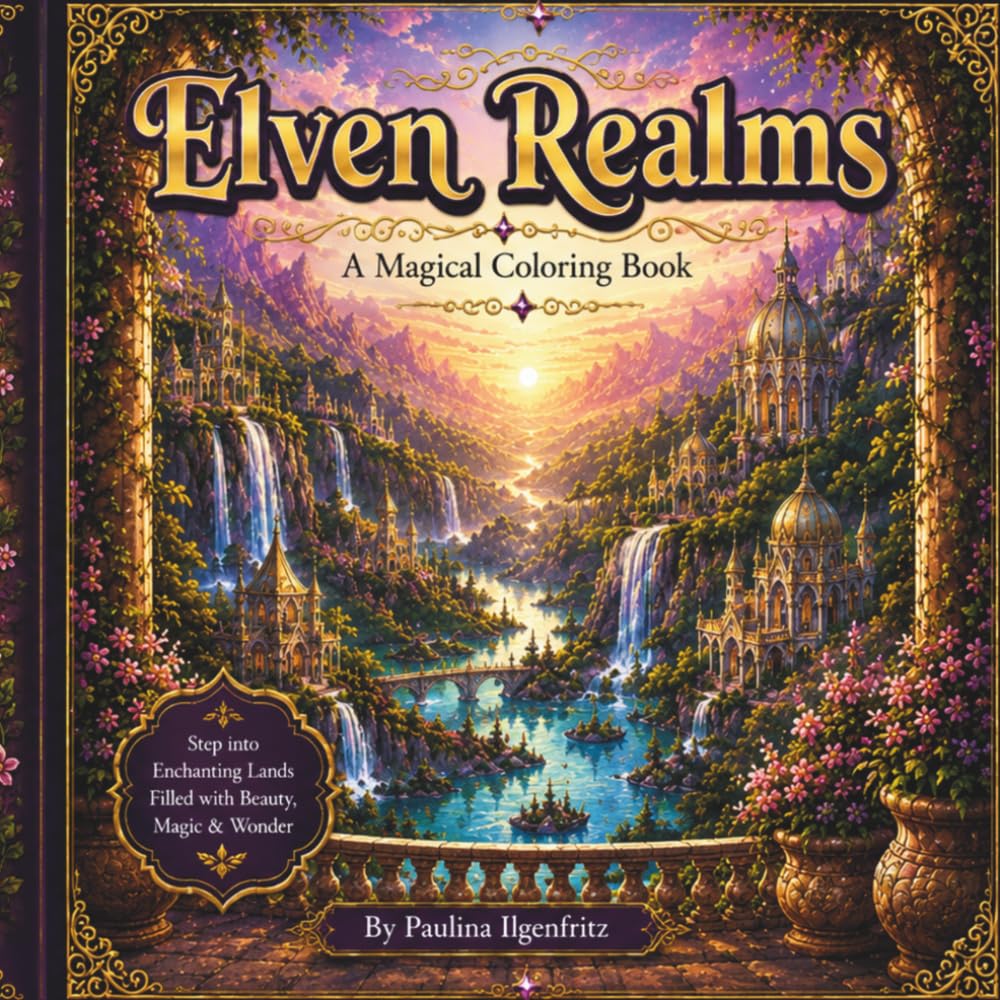 Elven Realm: A Magical Coloring Book | 100 Pages, 50 Beautiful Realms To Color, Fantasy Coloring, For All Ages |