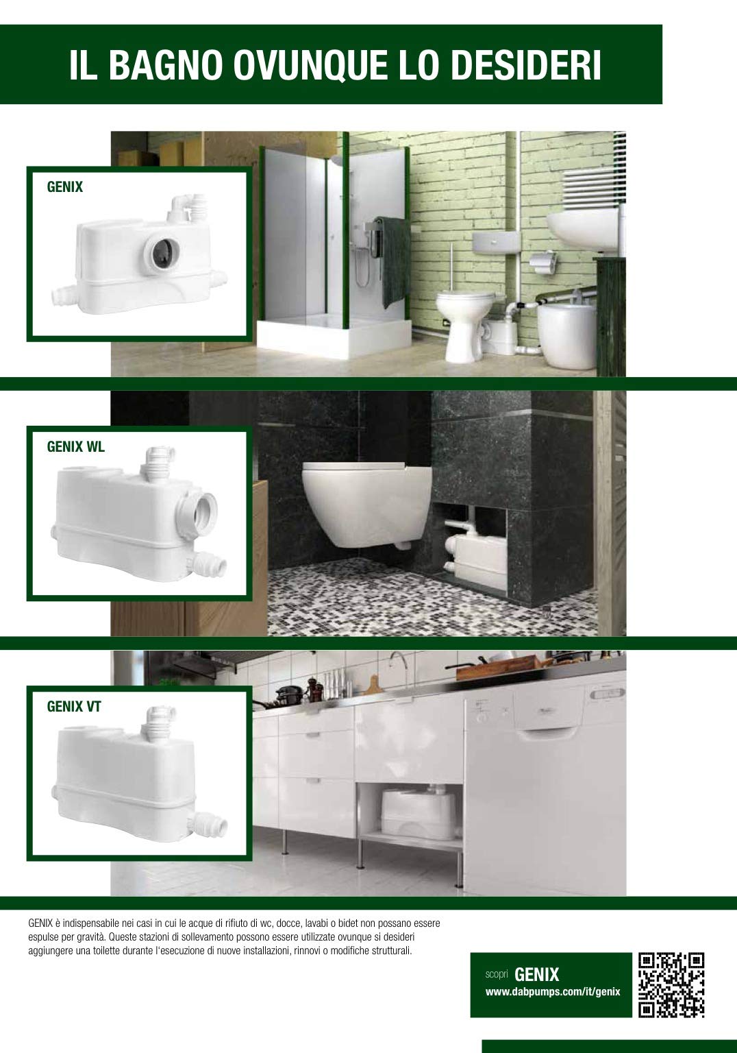 DAB GENIX WL 110 Triturador para inodoro con conexión de inodoro lateral y lavabo.