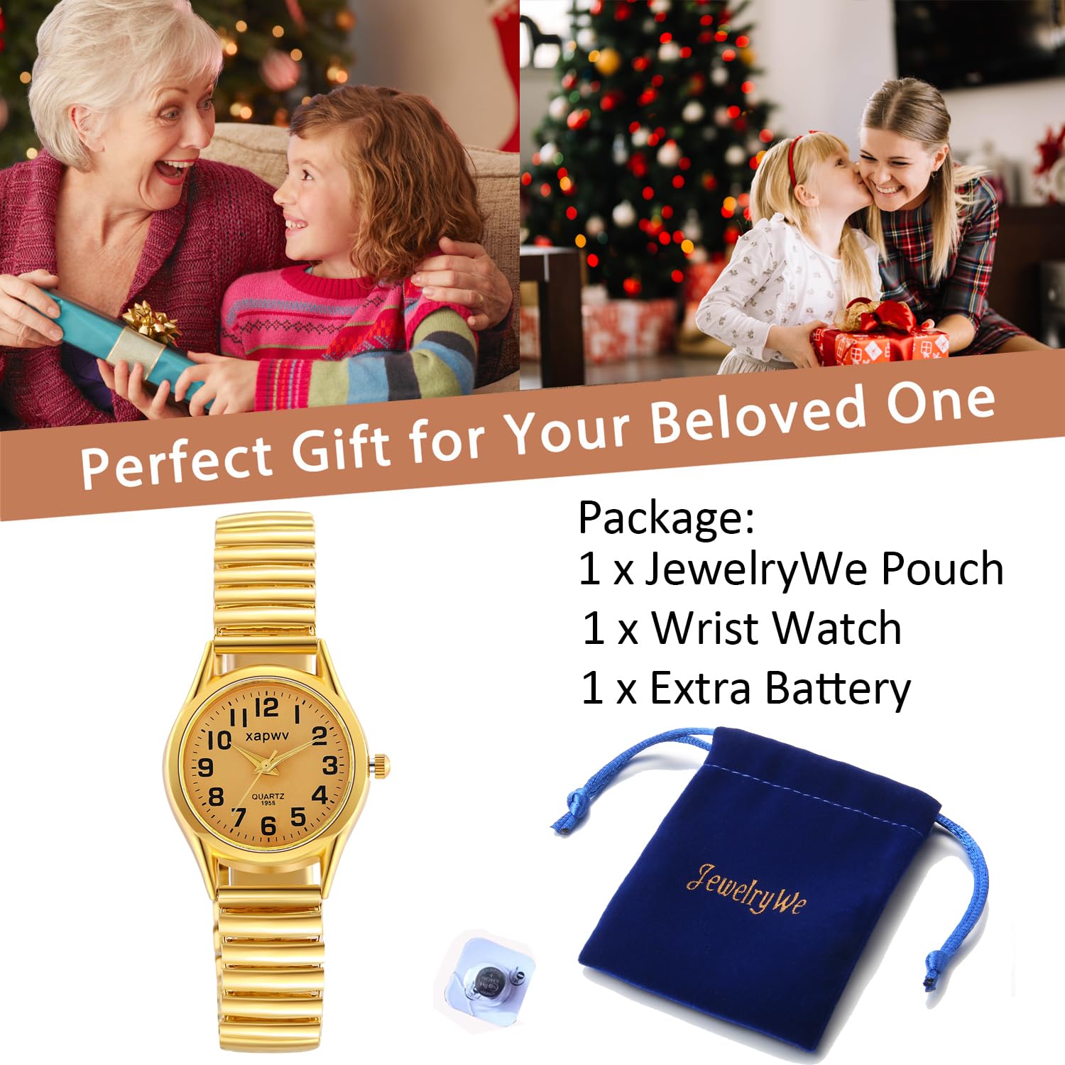 JewelryWe Orologio Elastico Da Donna Uomo: Cinturino in Metallo Lega Colorati Retro Vintage Orologio al Quarzo Piccolo Idee Regalo Festa della Mamma Papa'