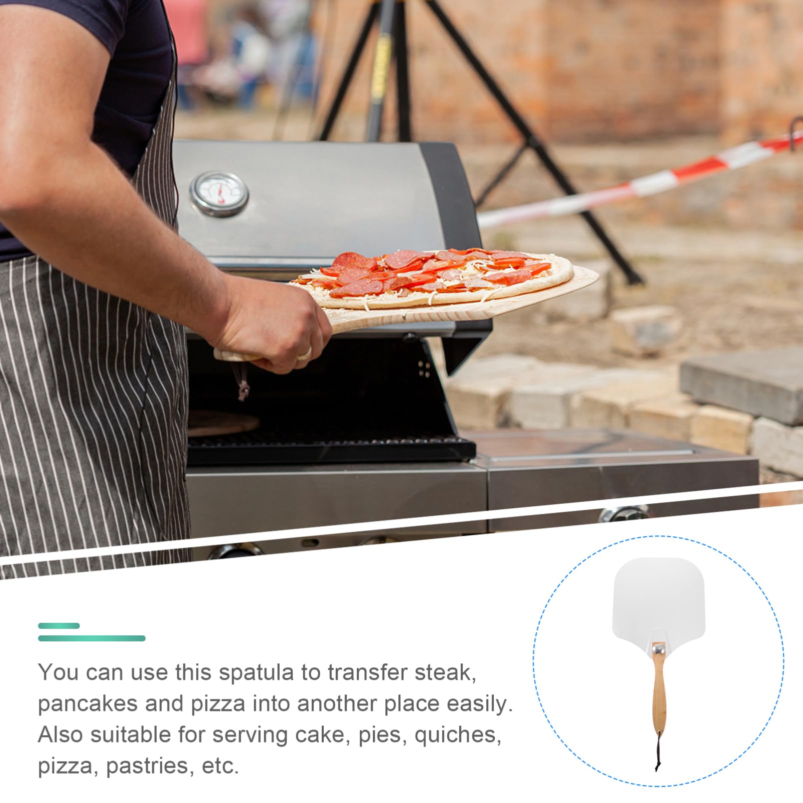 Espátula para Pizza de Acero Inoxidable Plegable con Mango de Madera | Blanco, Resistente Oxidación, Herramienta DIY para Cocina, Referencia de Palas para Pizza