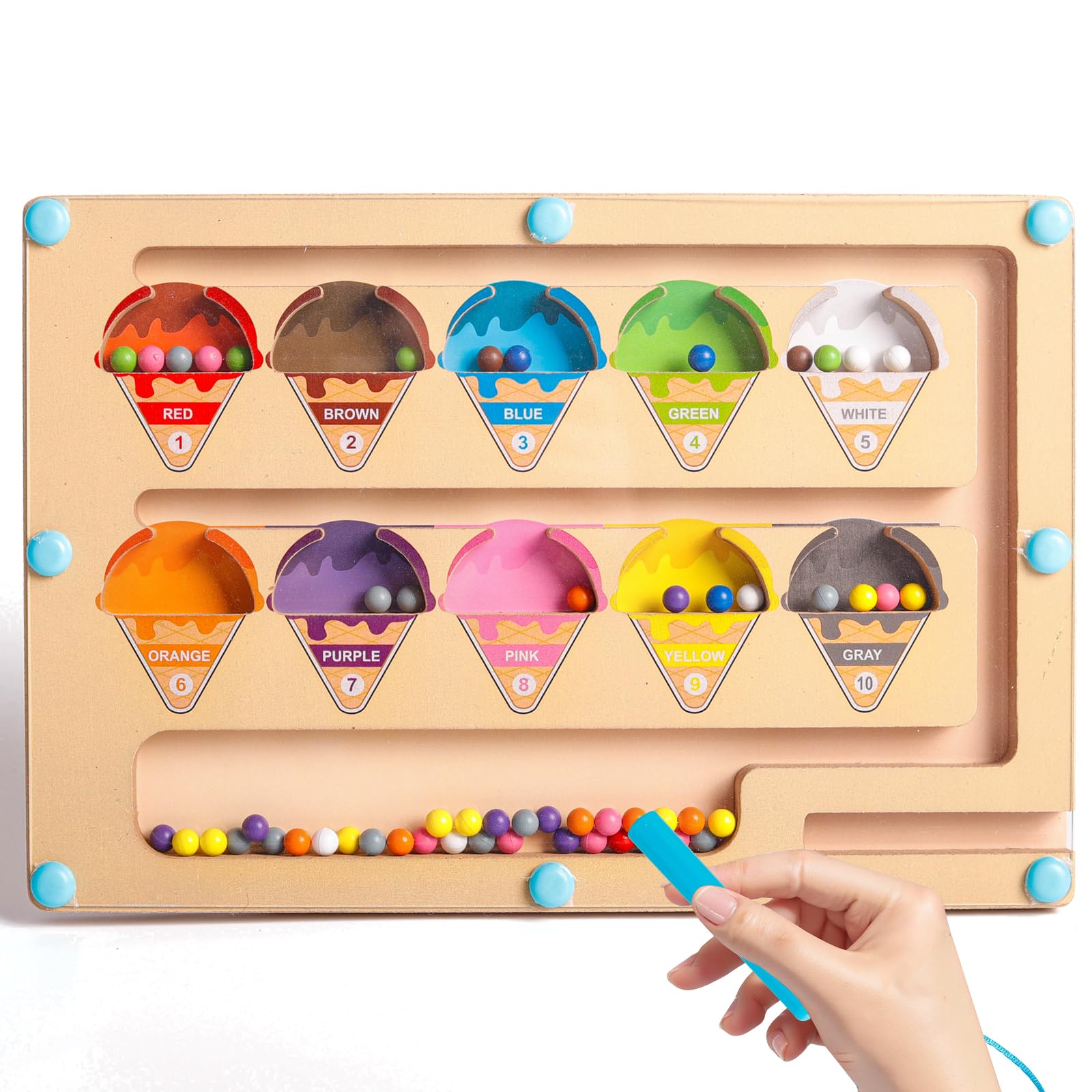Magnetic Montessori Colour & Number Maze Toy for 3 4 5 Year Olds, Wooden Sorting, Counting & Colour Matching Puzzle Board, Educational Fine Motor Skills Toys, Toddler Learning Gifts for Boys & Girls
