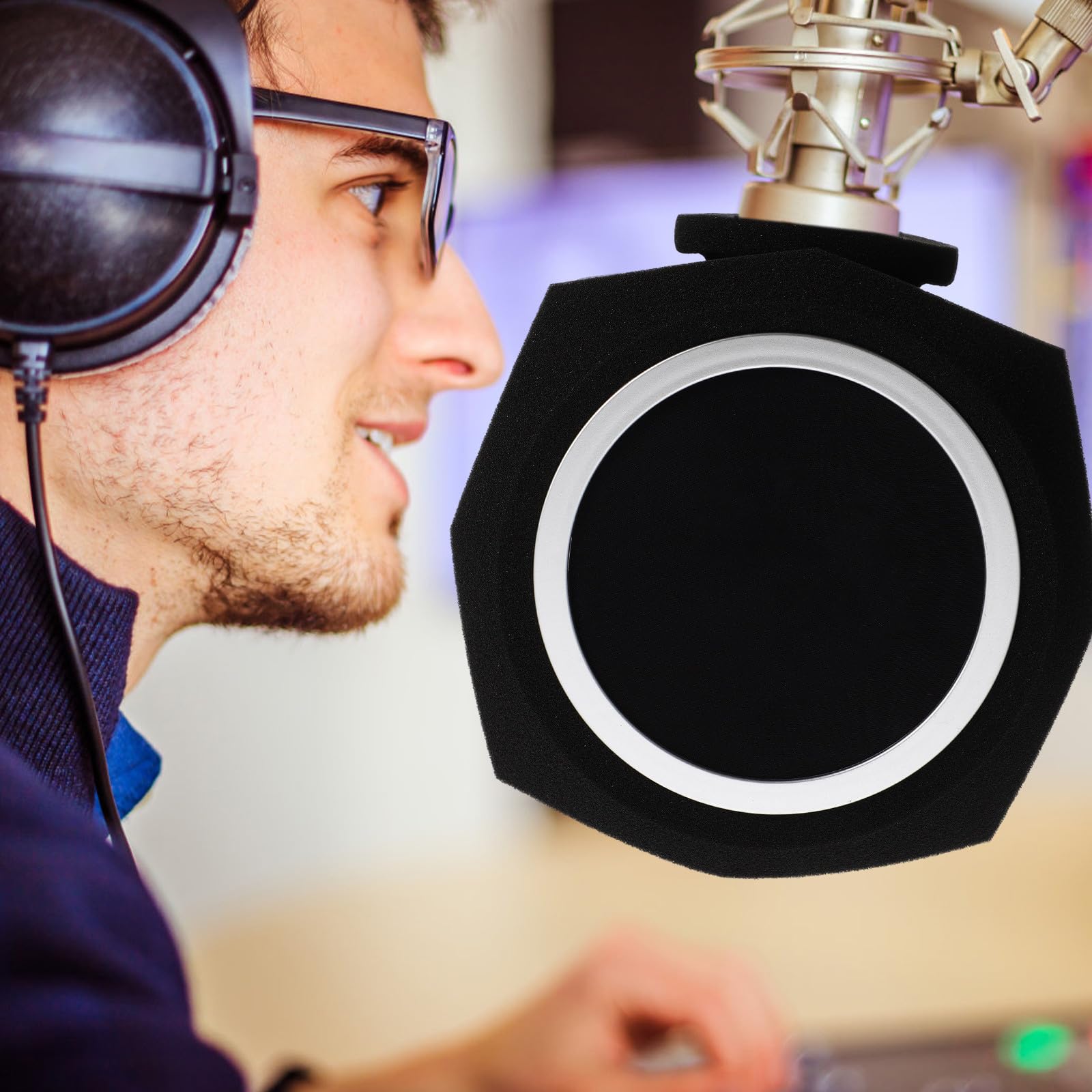 Funda para Micrófono Octogonal de Espuma Acústica Negra, Cubierta Absorbente de Sonido Transpirable y Flexible, Protector Compacto para Aislamiento Acústico y Reducción de Ruido