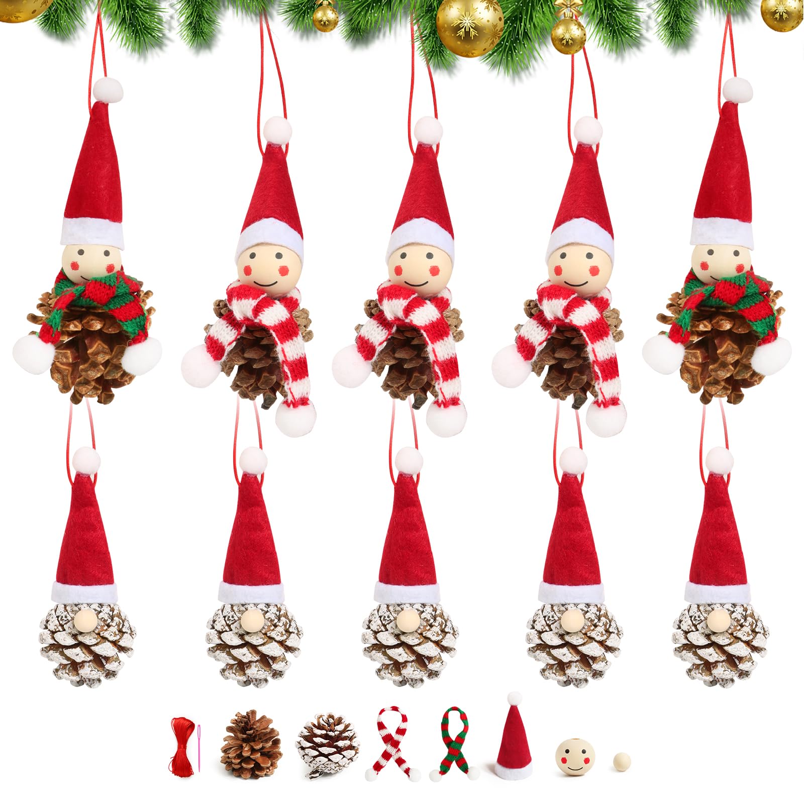 BOFUNX 10 Juego de Cuentas de Madera Navidad Bolas Madera y Piñas de Pino Colgantes Navideños Manualidades Navideñas Adornos para Árbol de Navidad Hogar