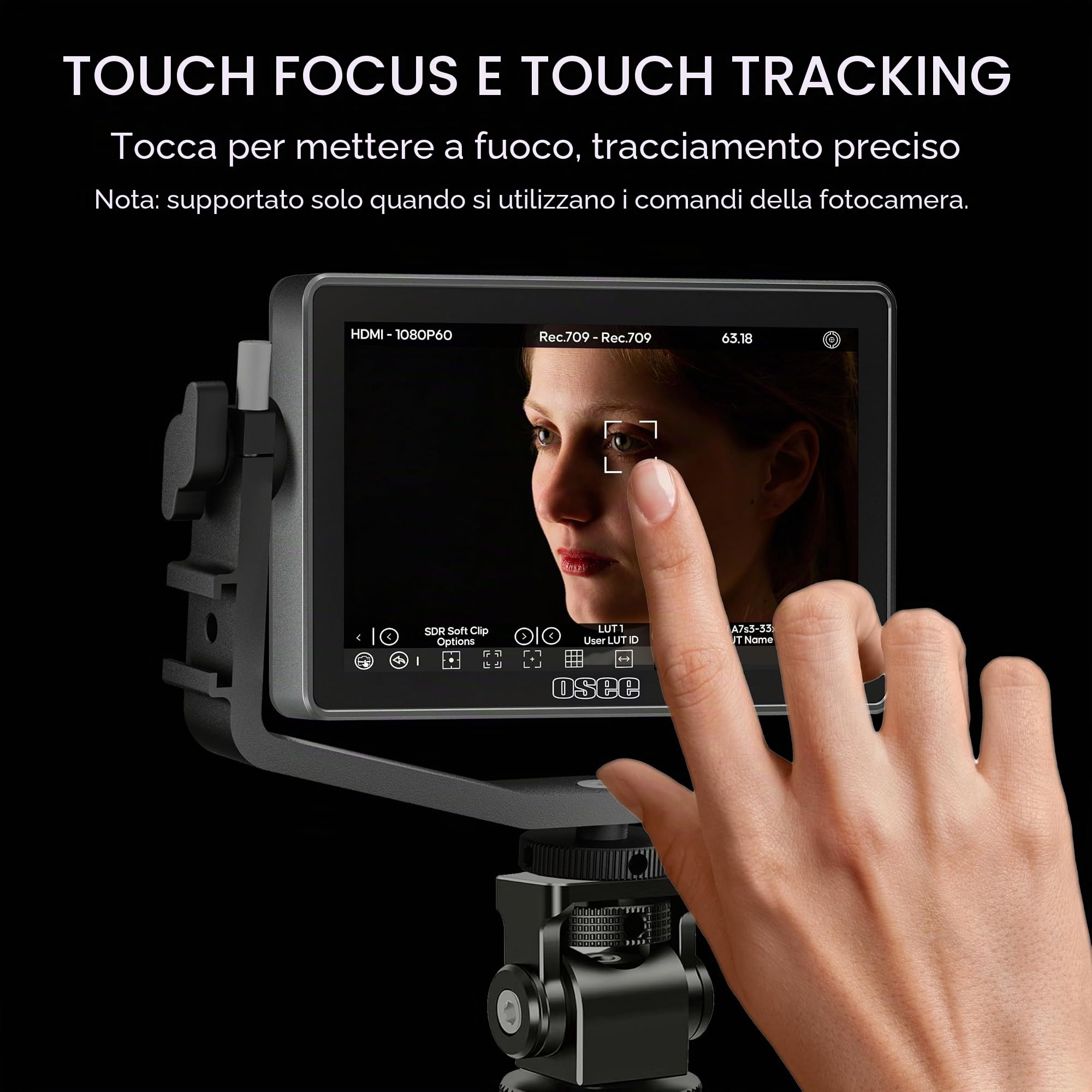 Osee G7 Pro Monitor Video per Fotocamera 7 Pollici 3000nits Touchscreen Monitor di Campo con Controllo Telecamera, Ingresso/Uscita HDMI 3G-SDI, LUT 3D, Touch to Focus DSLR Monitor