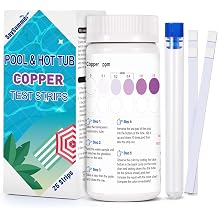 Copper Test Strips for Pool Water 25 Counts Pool Copper Test Kit for Testing Range 0-2 ppm Copper in Swimming Pool Hot-Tub Spa - Pool Metal Test Kit for Above-Ground and Inground Pool Testing Copper