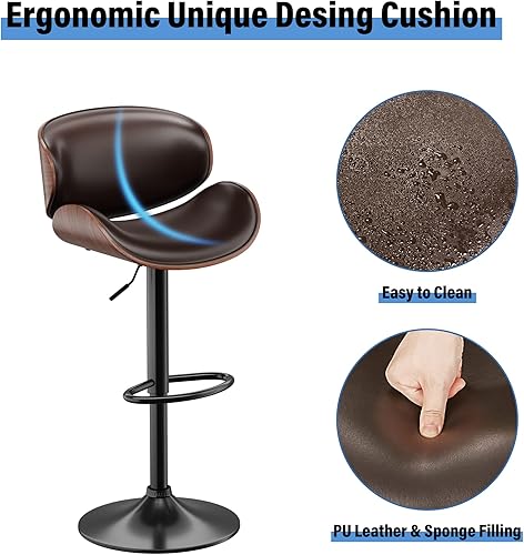Miniatura 4 de Aowos Taburetes de bar giratorios ajustables, taburete de bar tapizado de piel sintética moderna de mediados de siglo, altura de encimera, taburete