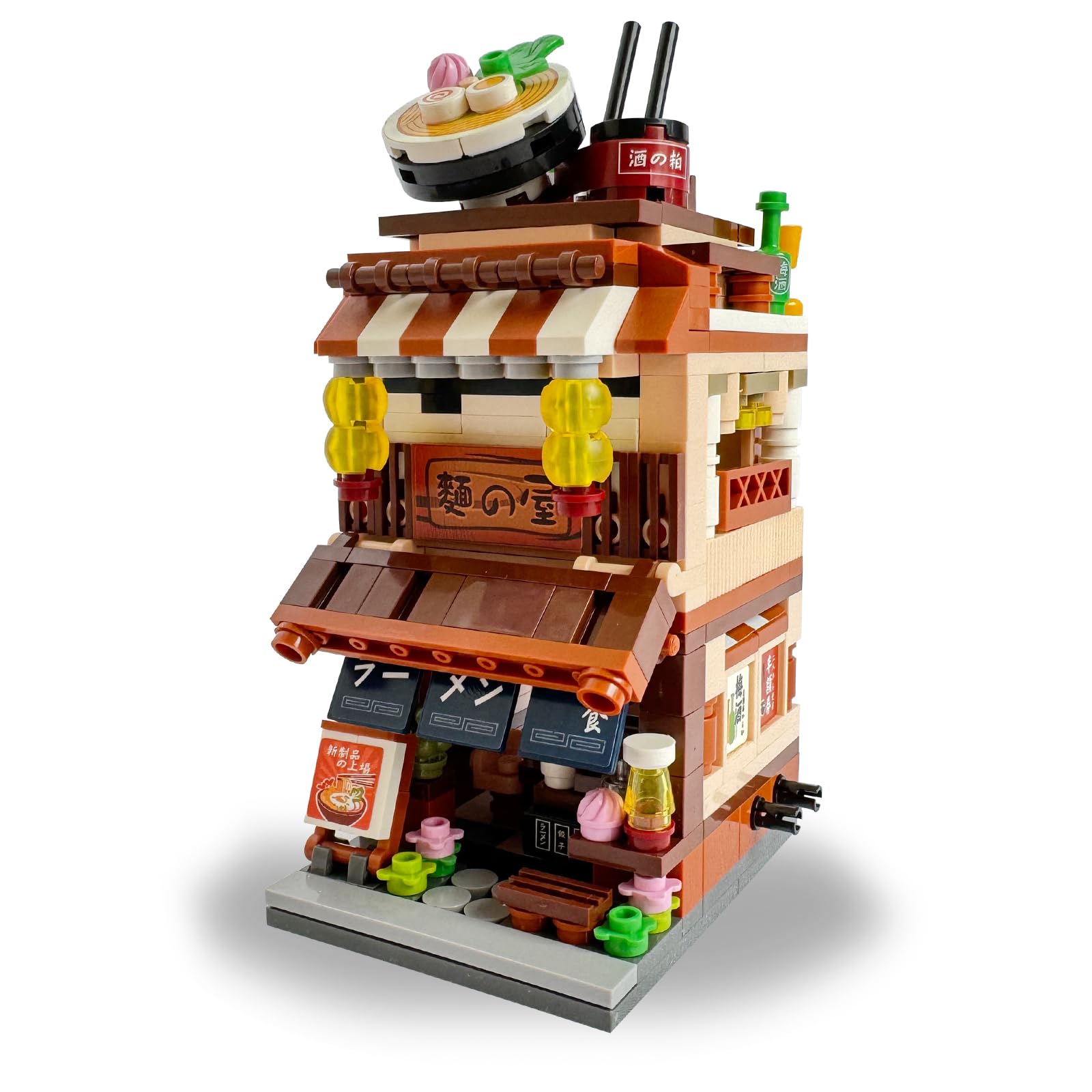 Mini Japanese-Noodle Shop Building-Blocks Set - City Town Japan Ramen-Cafeteria House Construction Building Blocks Collection Set 412 PCS for Adults and Family