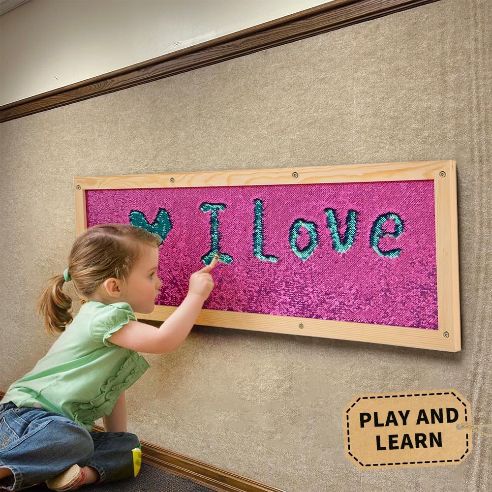 Reversible Sequin Sensory Wall Panel – Sensory Wall & Room Board for Kids & Adults, for Classrooms, Therapy Centers, Calming Corners, Sensory Rooms (Big: Purple Flip to Blue)