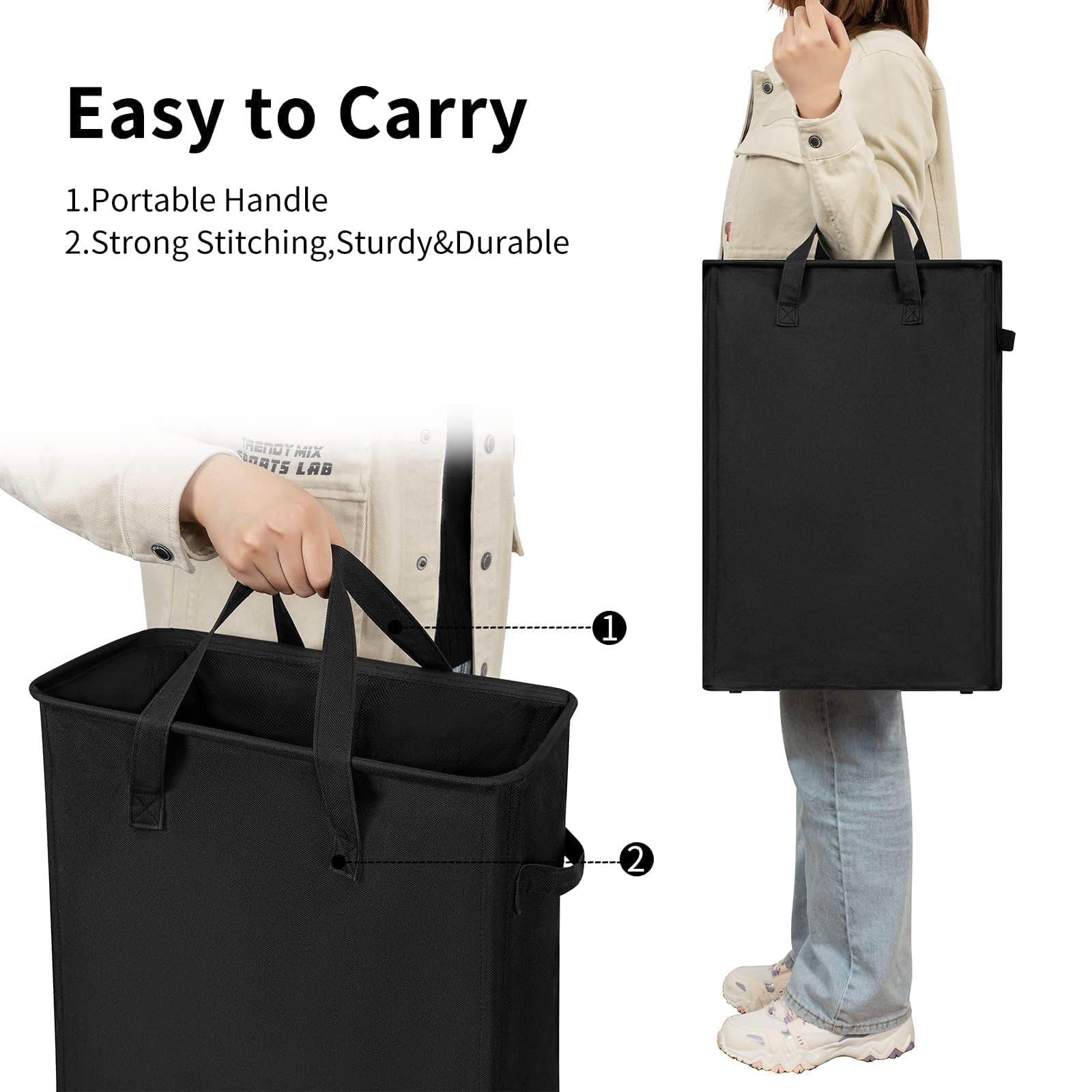 Cesto portabiancheria sottile con manici, pieghevole, sottile, per vestiti sporchi, 45 l, nero