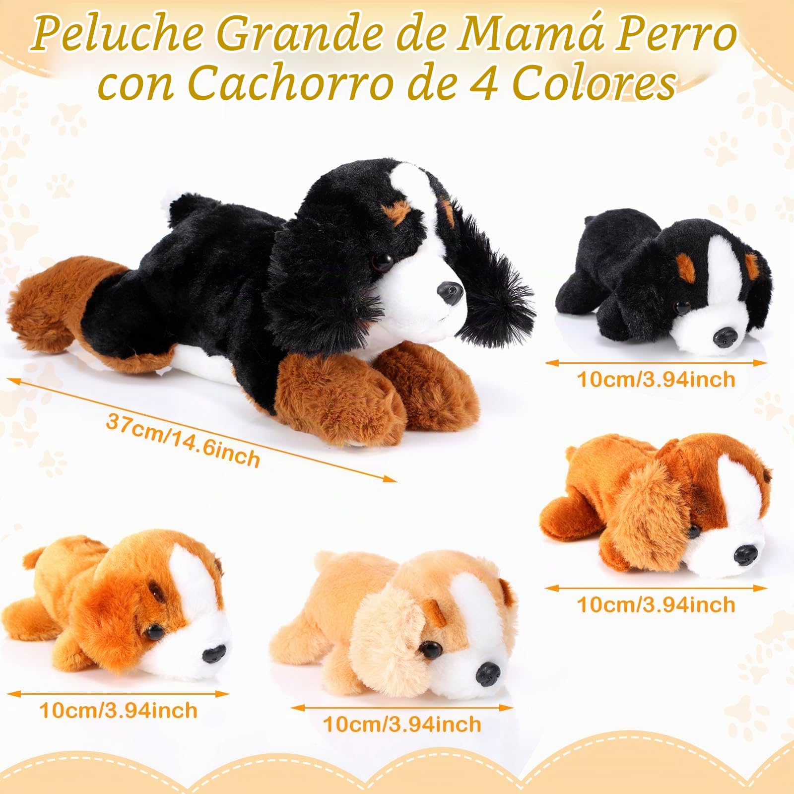 Skylety 5 cachorros de peluche con bebés en el interior, 1 mamá grande con 4 mini bebés, lindo juguete suave para fiesta de cumpleaños de niños, adopta un recuerdo de cachorro (perro de montaña)