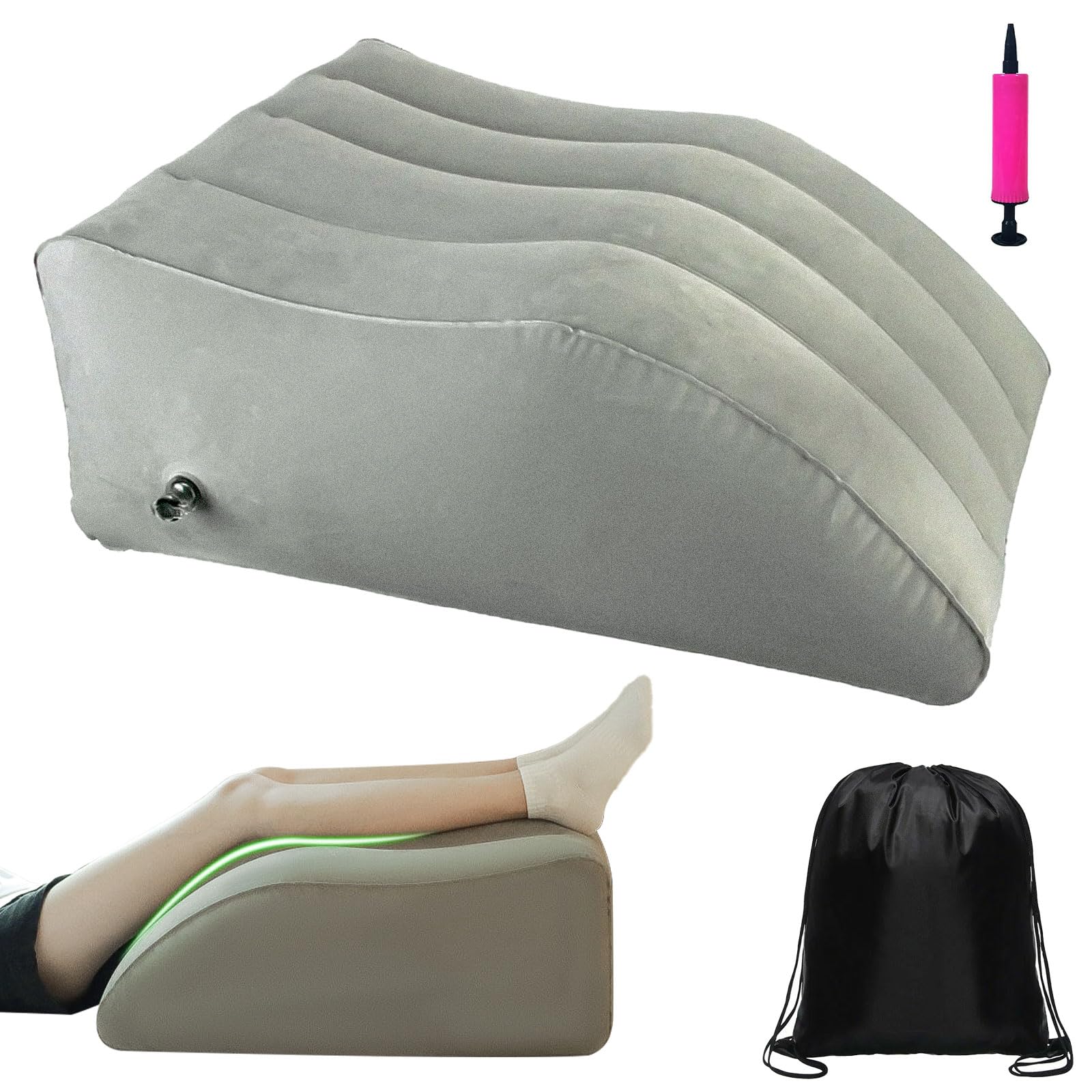 Cuscino per Gambe Dormire, in PVC, Gonfiabile Cuscino Gambe, Con Sacca di Stoccaggio e Pompa Inclusi, Aiuta a Favorire il Sonno e a Migliorare la Circolazione Sanguigna