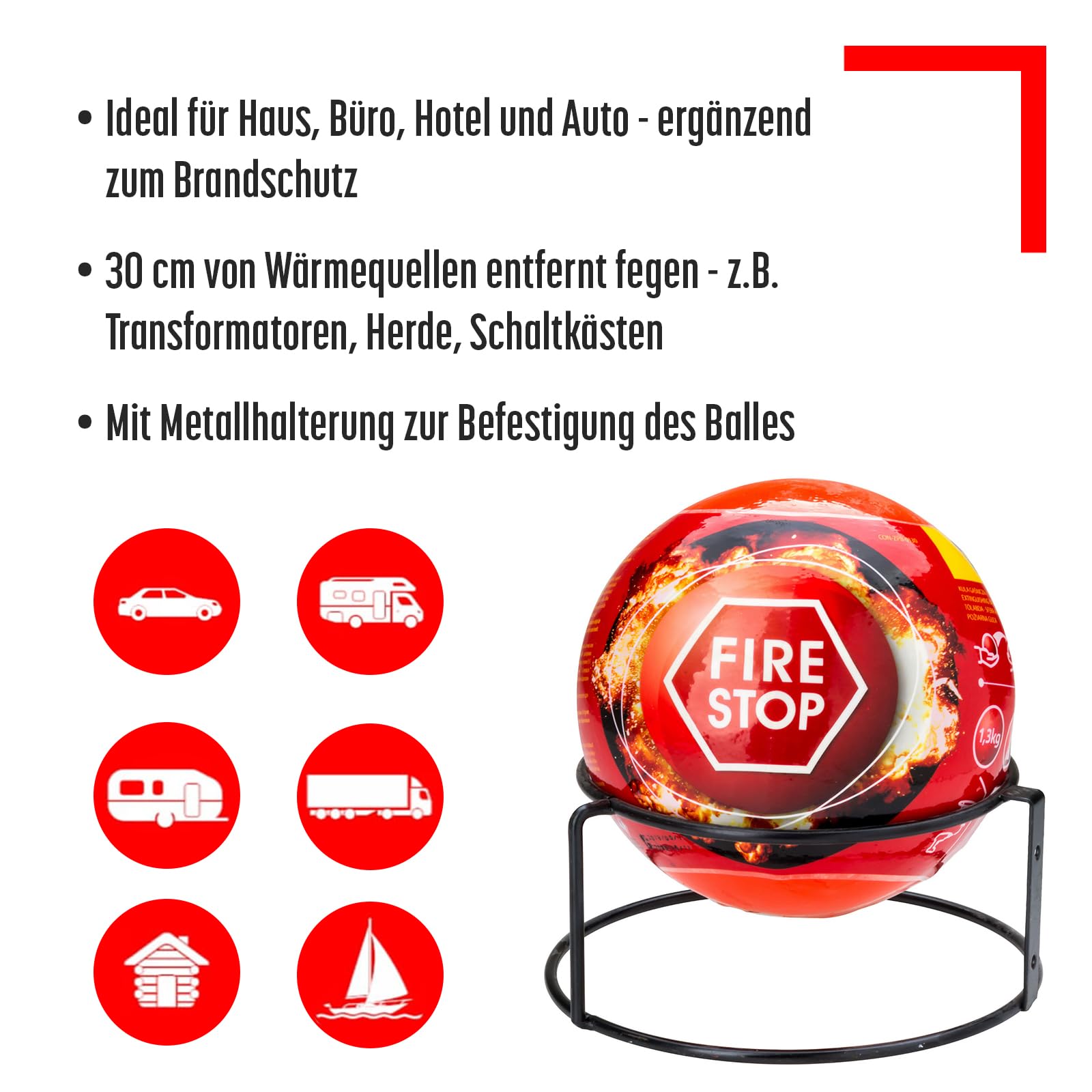 Feuerkugel - Feuerlöscher ABC - Feuerlöscher Auto - Feuerwehr Zubehör - Feuerlöscher 4kg - Feuerlöscher klein 25x25x25 cm mit Feuerlöscher Halterung - Automatische Reaktionszeit 3-5 Sekunden