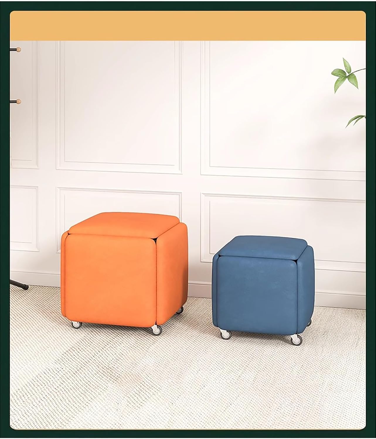 5 in 1ソファスツール、テッククロスシートネスティングオットマン、ローリングチェア、リビングルーム用、頑丈な構造(Red,45c