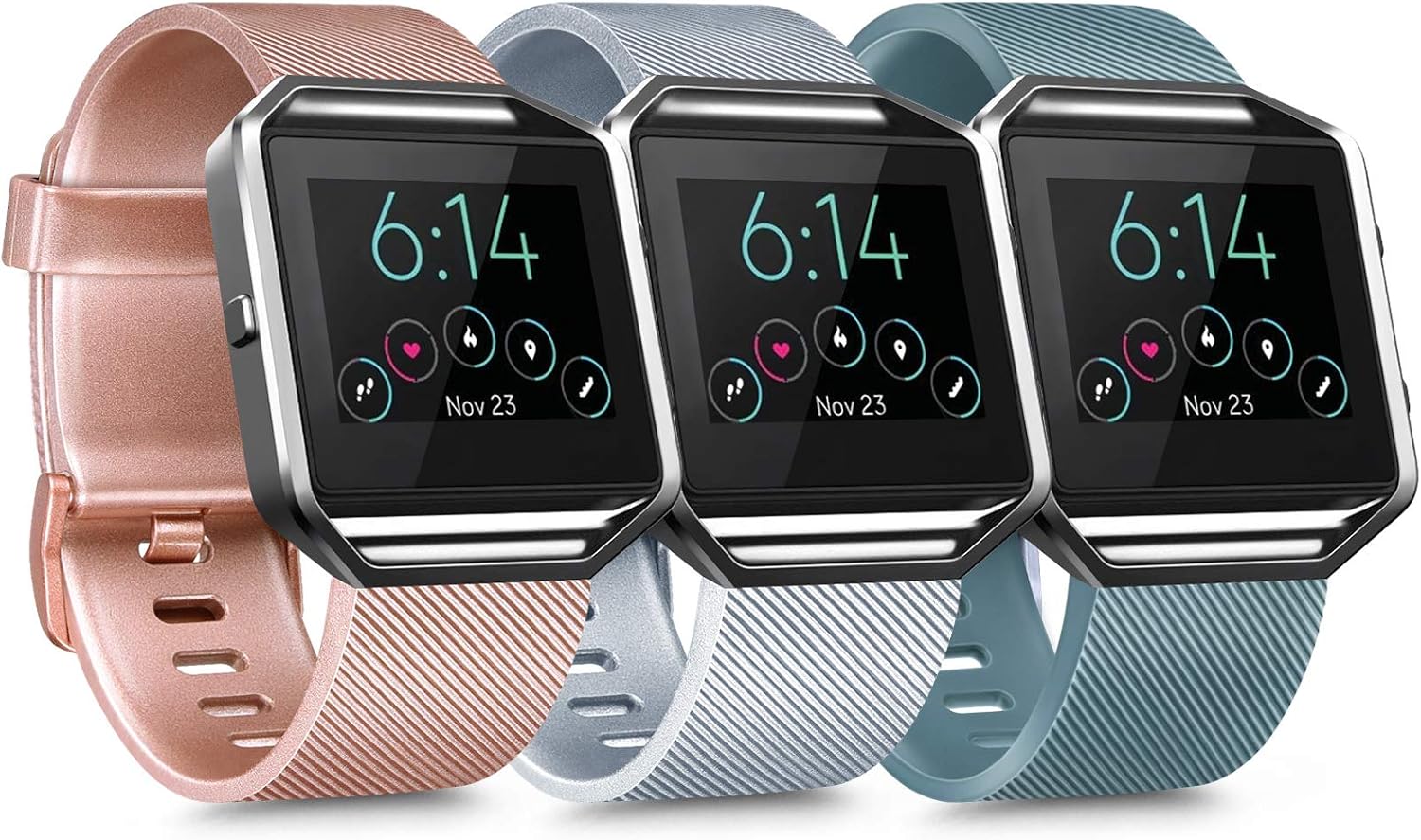 [3 Pack] Silicone Bands Compatible with Fitbit Blaze Bands for Women Men, Replacement Sport Wristband for Fitbit Blaze Smart Fitness Watch (Large, Rose Gold, Silver, Slate)