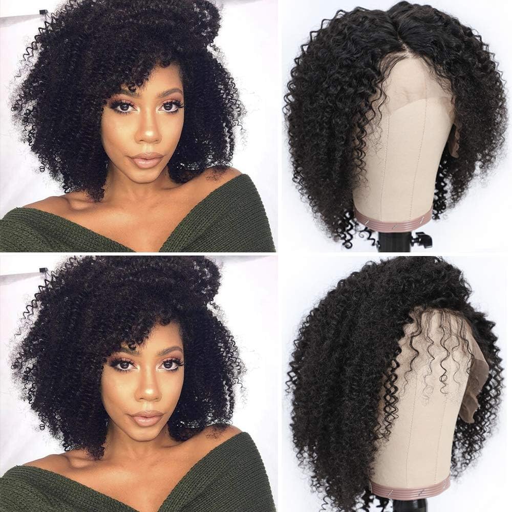 Afro Curly Human Hair Wigs for Black Women Brazilian Remy Hair Glueless 13x4 Short Curly Lace Front Wigs 150 Density Natural Color from Sibaile Hair 12 inch