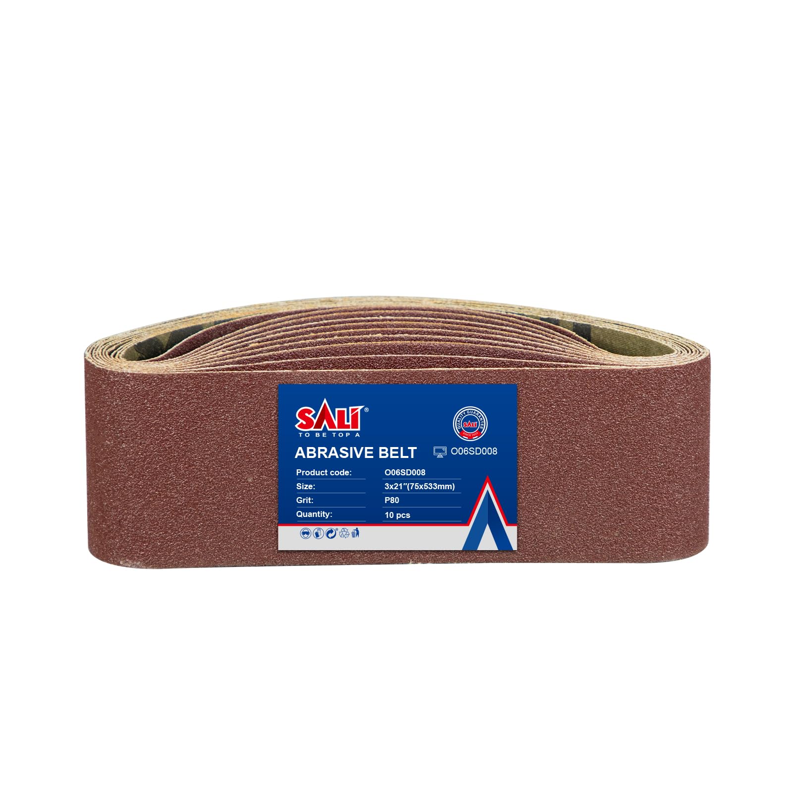 SALI Nastri abrasivi, 10 pezzi, 75 x 533 mm, grana 80, per levigatrice a nastro, levigatrice per legno, metallo, lime, affilatura e rimozione della ruggine