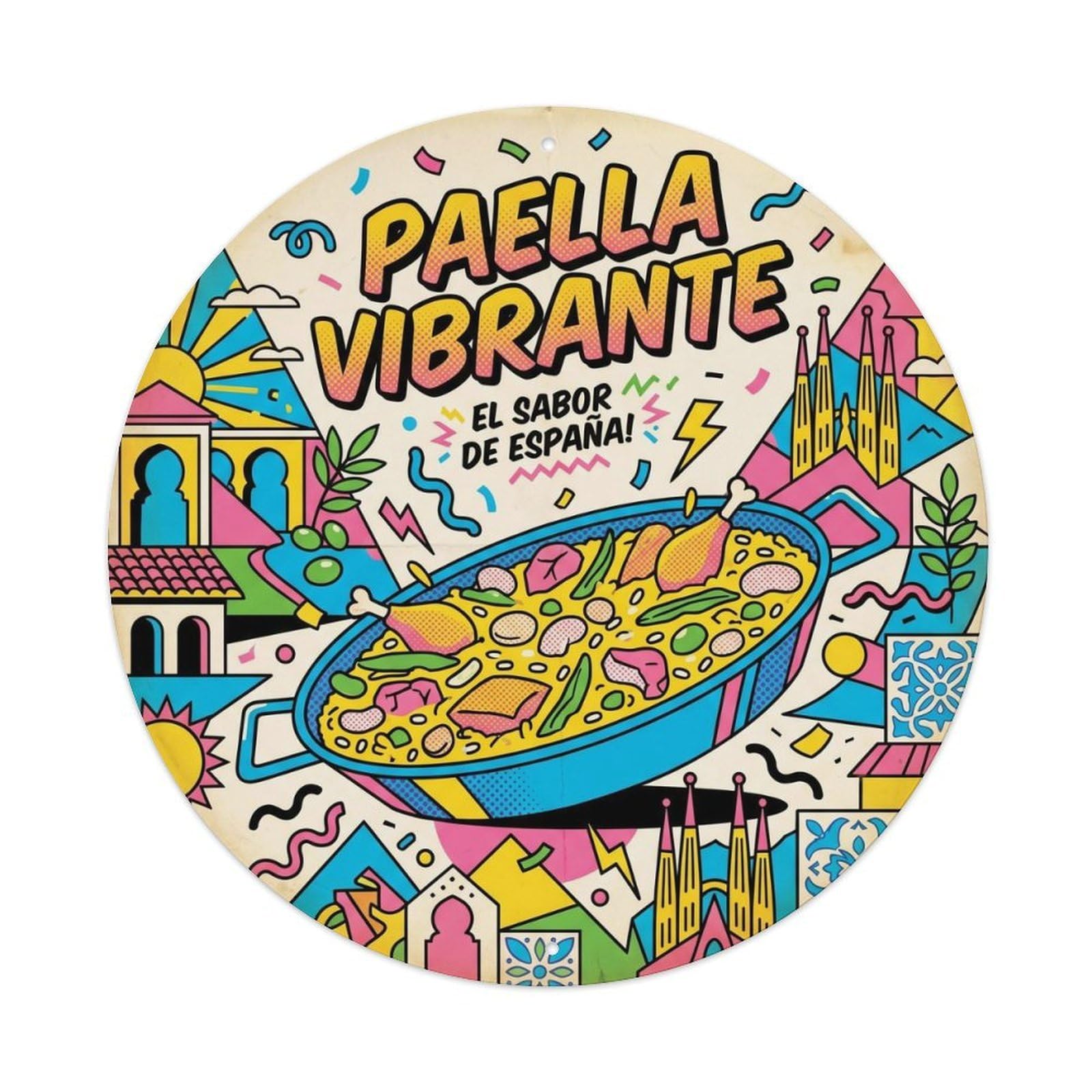 Paella Seafood Rice Memphis Pop Spanish Food Metal Tin Sign