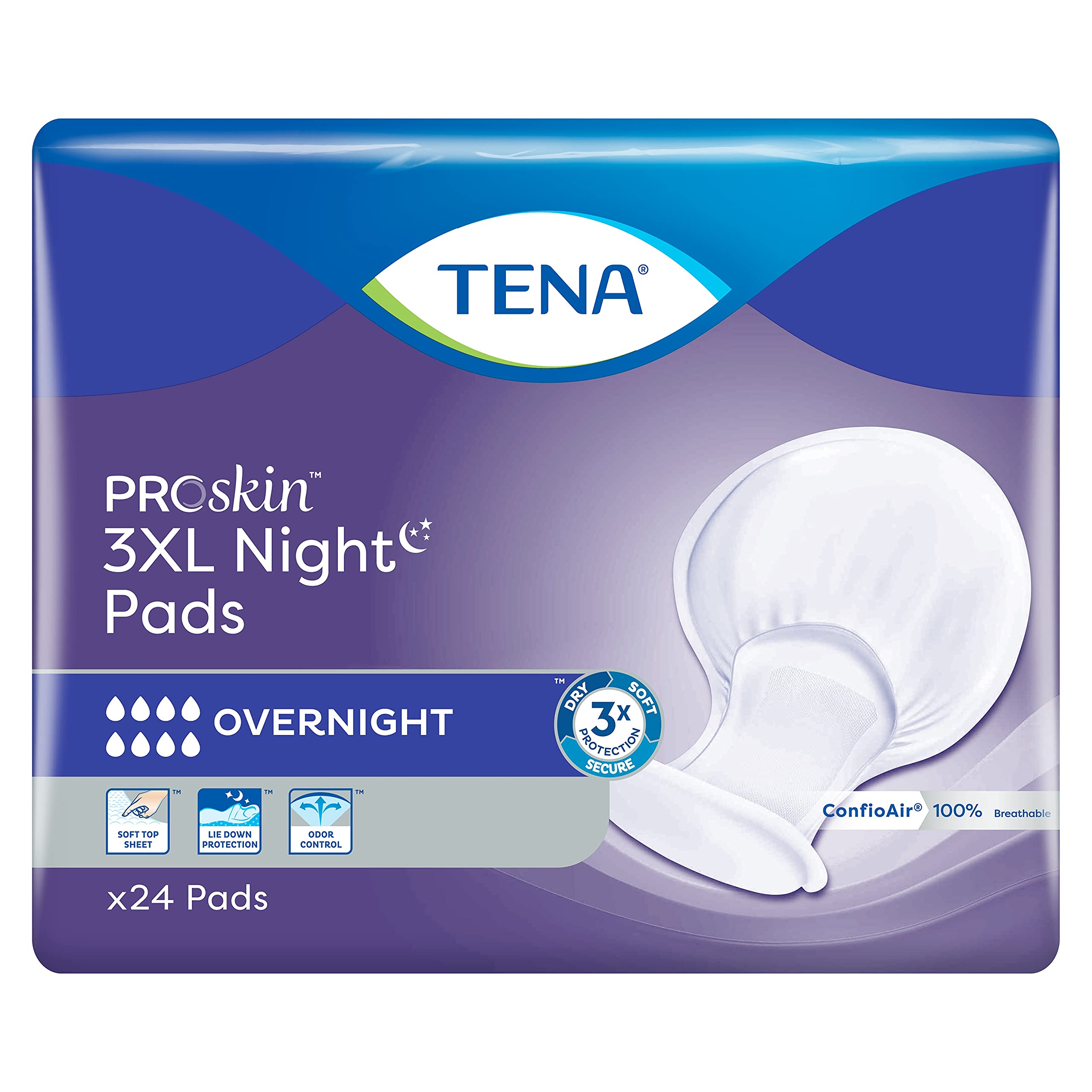 ( 24 pads) Tena ProSkin 3XL Incontinence Pads for Men and Women, Overnight Absorbency, 24 ct