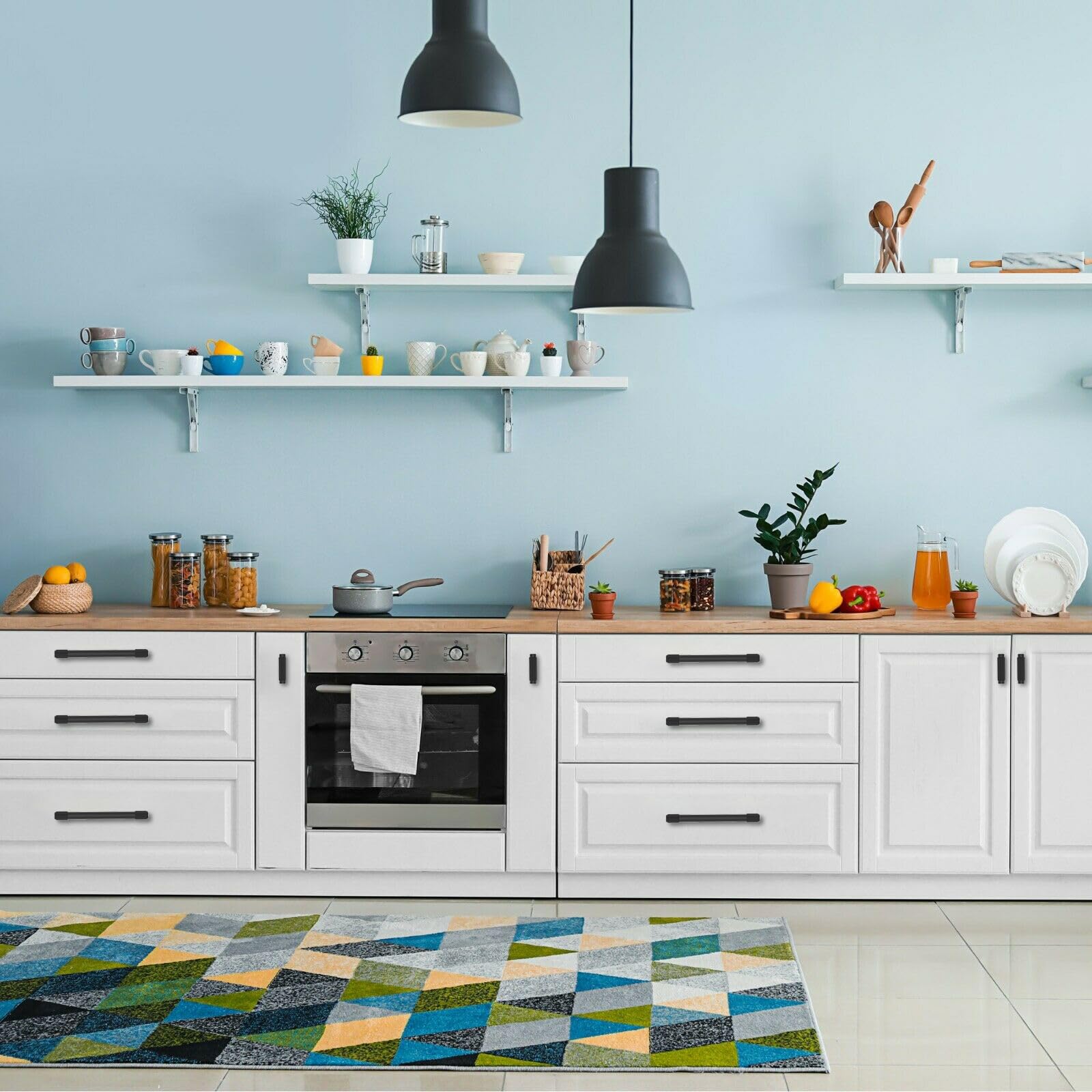 FURNIWARE 10 piezas Tiradores Armario Tiradores Para Cocina, perillas para cajones, Negro Mate de Gabinete Manijas de Morden de Muebles, para Cocinas, Oficina, Cajones