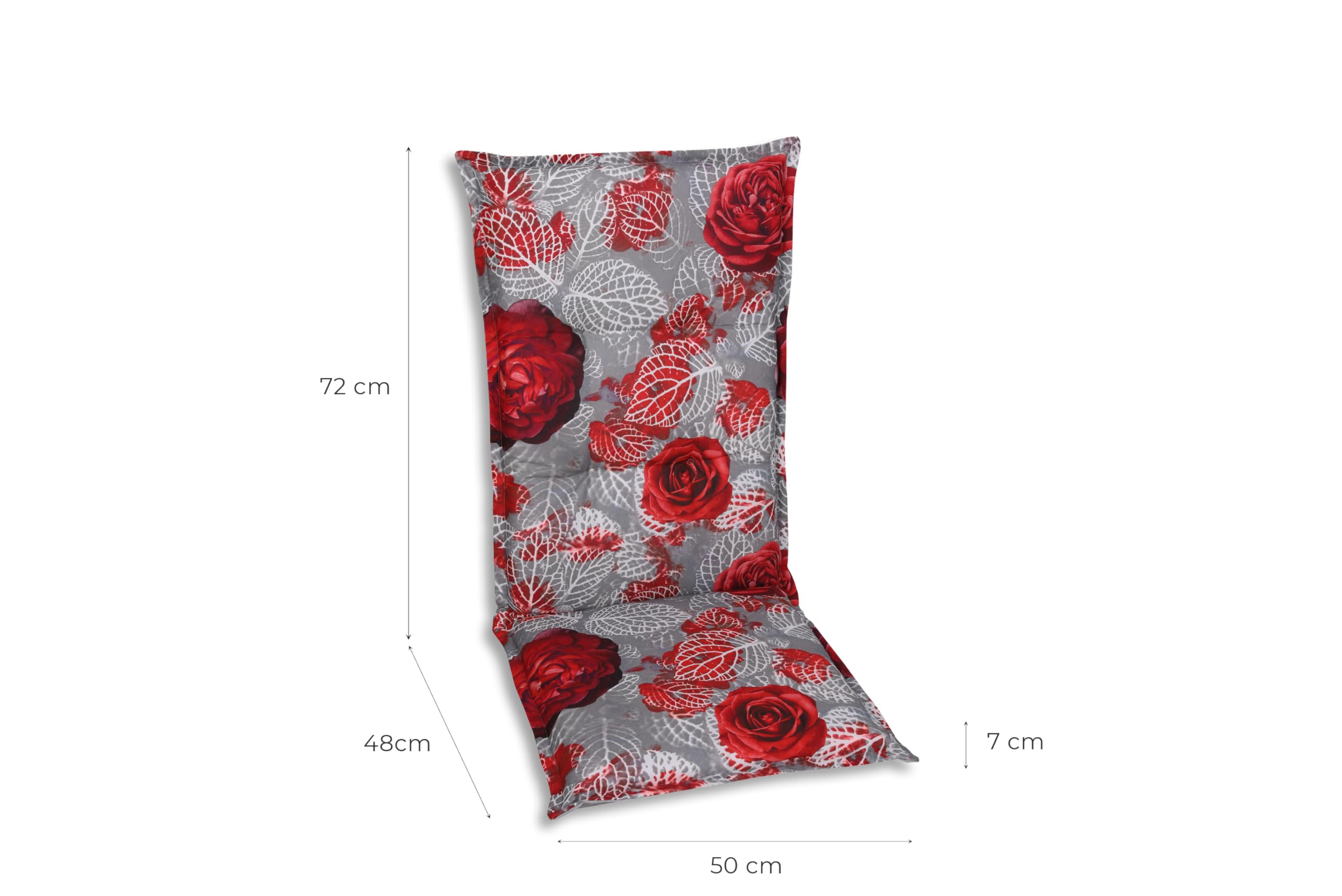 Bequeme und attraktive Polsterauflagen für Hochlehner-Gartenstühle (2er-Set, Red Roses grau, Hochlehner)