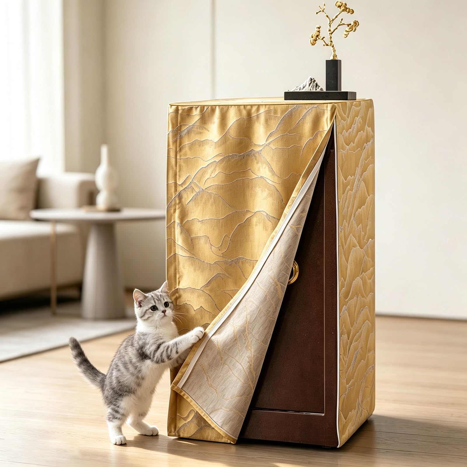 Copertura per Cassaforte Cassaforte Interna Dorata Decorativa con Copertura Protettiva | Coperchio Antipolvere con Apertura Frontale per Coperture di Armadietti Sicure e Lavabili(W60x50xH70cm/24x20x28in)