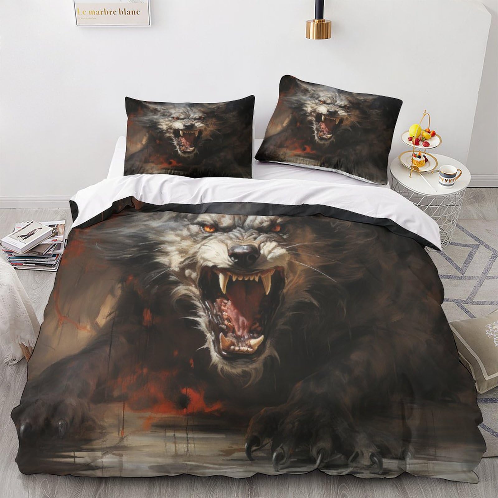 GEEYOU Wolf Pack Finesse Wolf King Bedding Set Hidden Zipper Duvet Cover Set with Pillowcases Quilt Cover Set Sleeping Aid Comforter Cover Various Sizes for Kids Adults King（220x240cm）