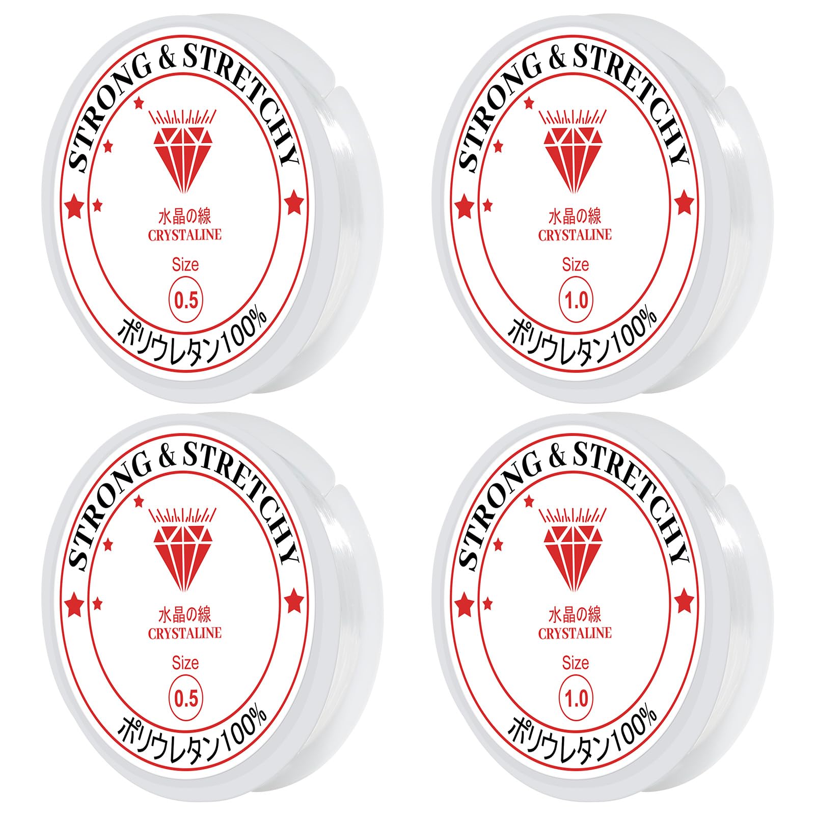 MOGITO 4 x Elastic Thread for Bracelets, (0.5 mm x 17 m & 1 mm x 5 m) for Bracelet Bead, Transparent Elastic Thread for Bracelets, Pearls, Jewellery Making, Crafts