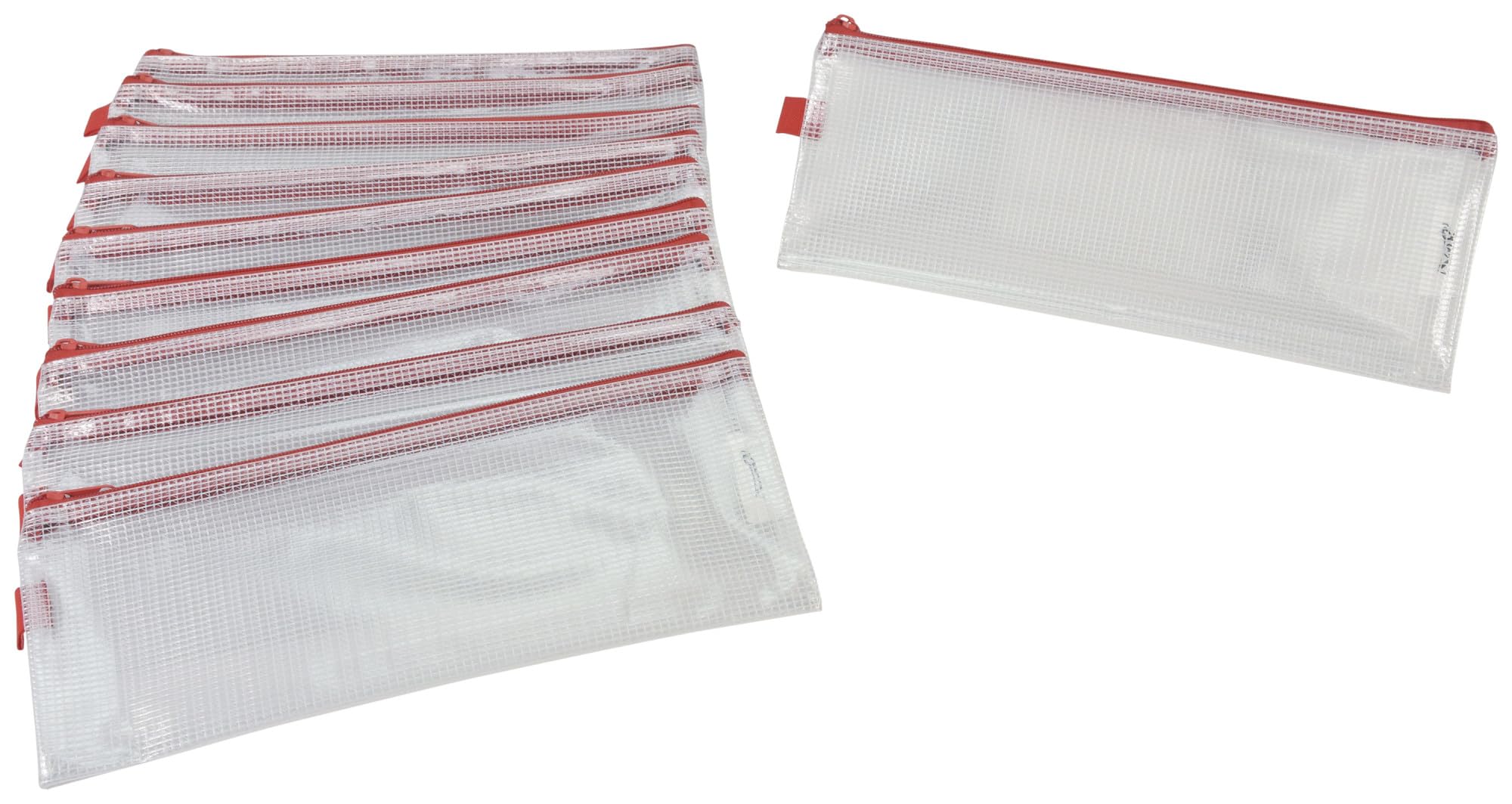 Sax Mesh Tool Case Pouches, 5 x 13 Inches, Clear with Red Trim, Pack of 10