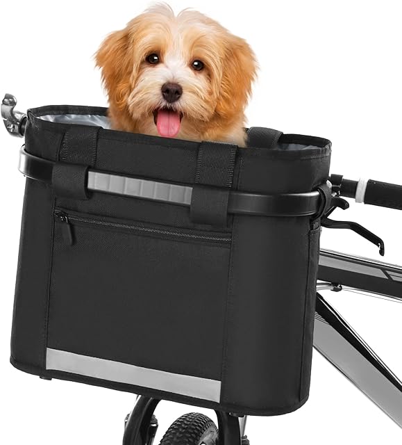 Do-cooler Bicycle Bike Detachable Cycle Front Canvas Basket Carrier Bag Pet Carrier Aluminum Alloy Frame Pet (Black)