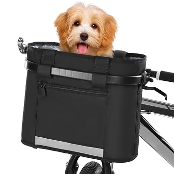 Bike Basket Quick Release Removable Folding Handlebar Basket Pet Cat Dog Carrier Bag Detachable Shoulder Bag Tote for Cycling Shopping Picnic AURH