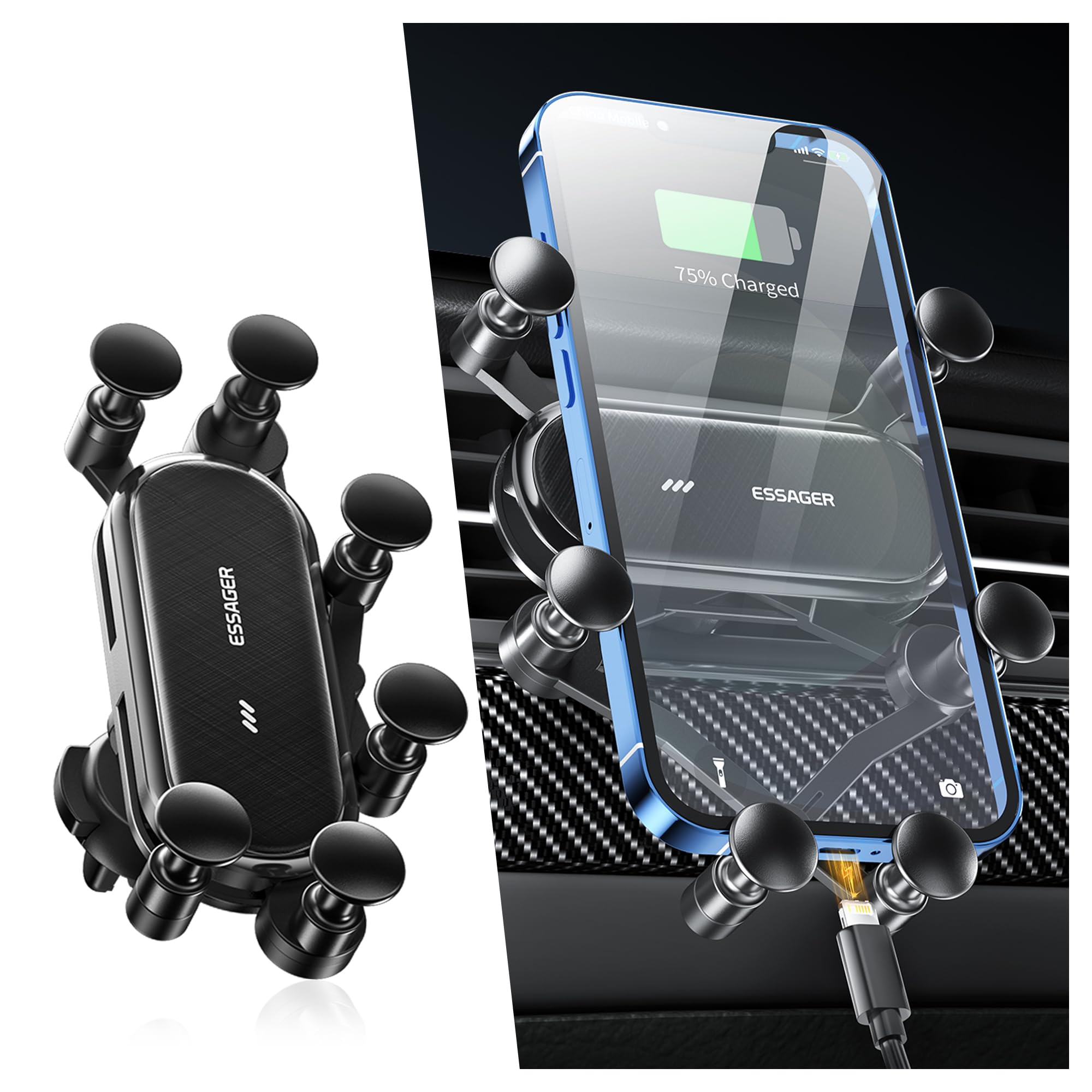 Upgraded 6-Point Support Car Phone Holder Mount,Hanging 360° Adjustable Car Vent Phone Mount,Universal Cell Phone Car Mount Car Accessories Interior for Most Cars Trucks SUVs