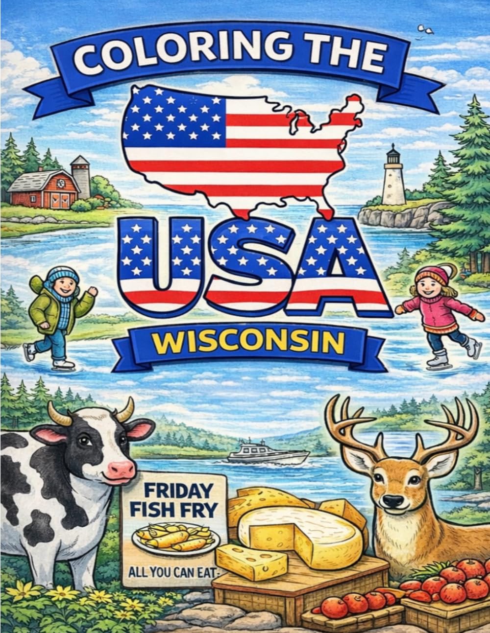 Coloring the USA: Wisconsin: Relaxing Coloring Book Featuring Lakes, Cabins, Wildlife & Scenic Midwest Landscapes