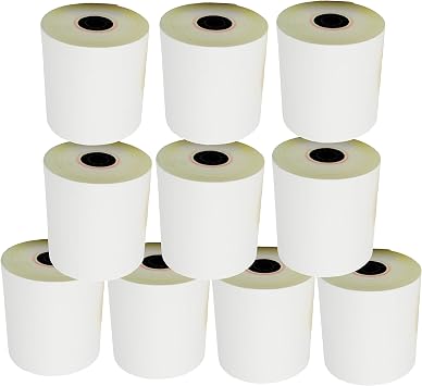 10 لفات - 50 GSM 3 '' &times; 95 'أبيض / كناري 2 طبقة من طبقات المطبخ الخالية من الكربون ورقة نقدية تسجيل استلام لفائف Star Micronics SP2000 ، UP389 VeriFone Omni 480 ، الطابعة 220 ، 250, 900 TMU 220