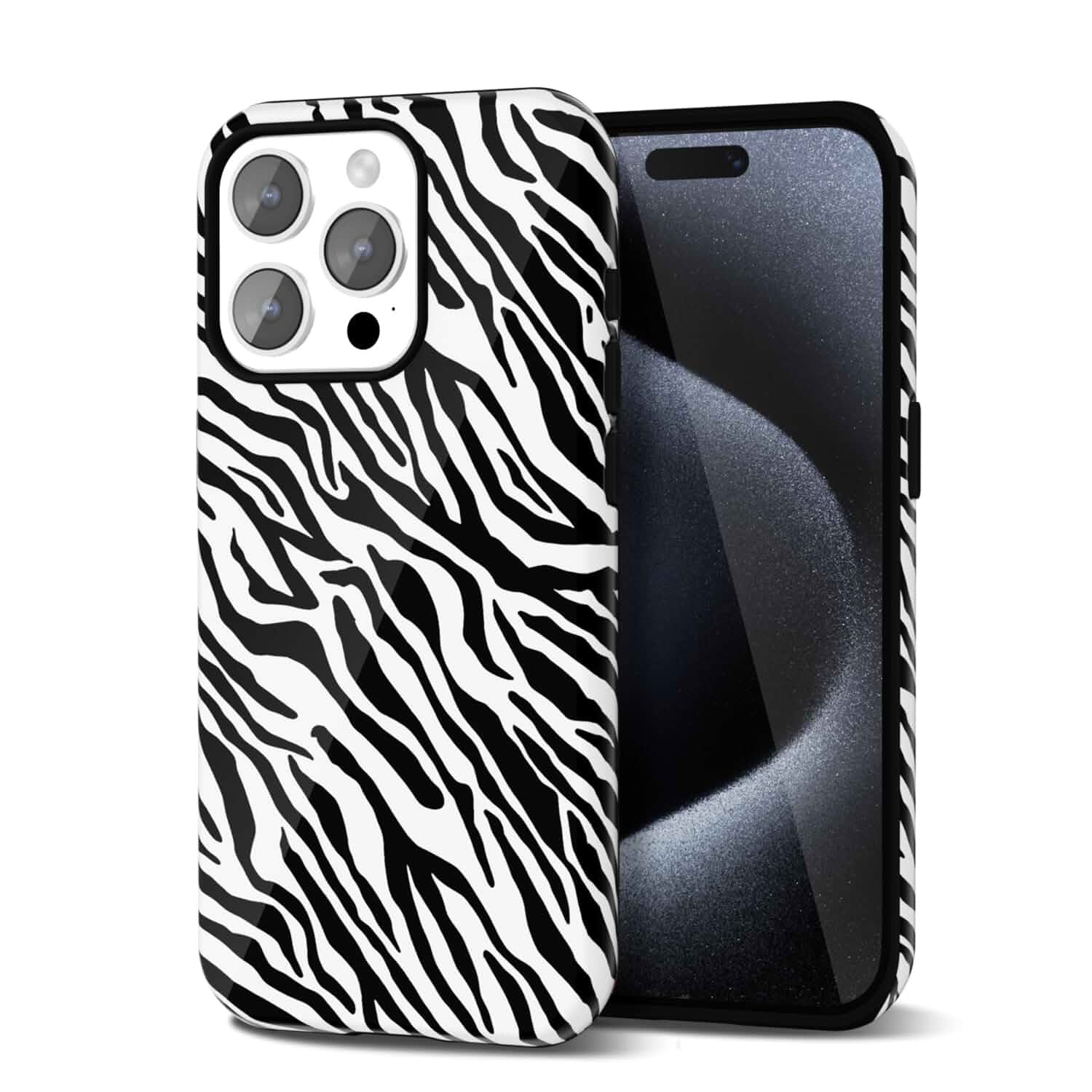 Svanove Zebra Print Phone Case for iPhone 15 Pro Case Girly, Cute Zebra Case for Women Girls, Luxury Trendy Retro Fashion Cool Animal Print Design, Aesthetic Pattern Hard Shell Plastic Cover, Black Solid