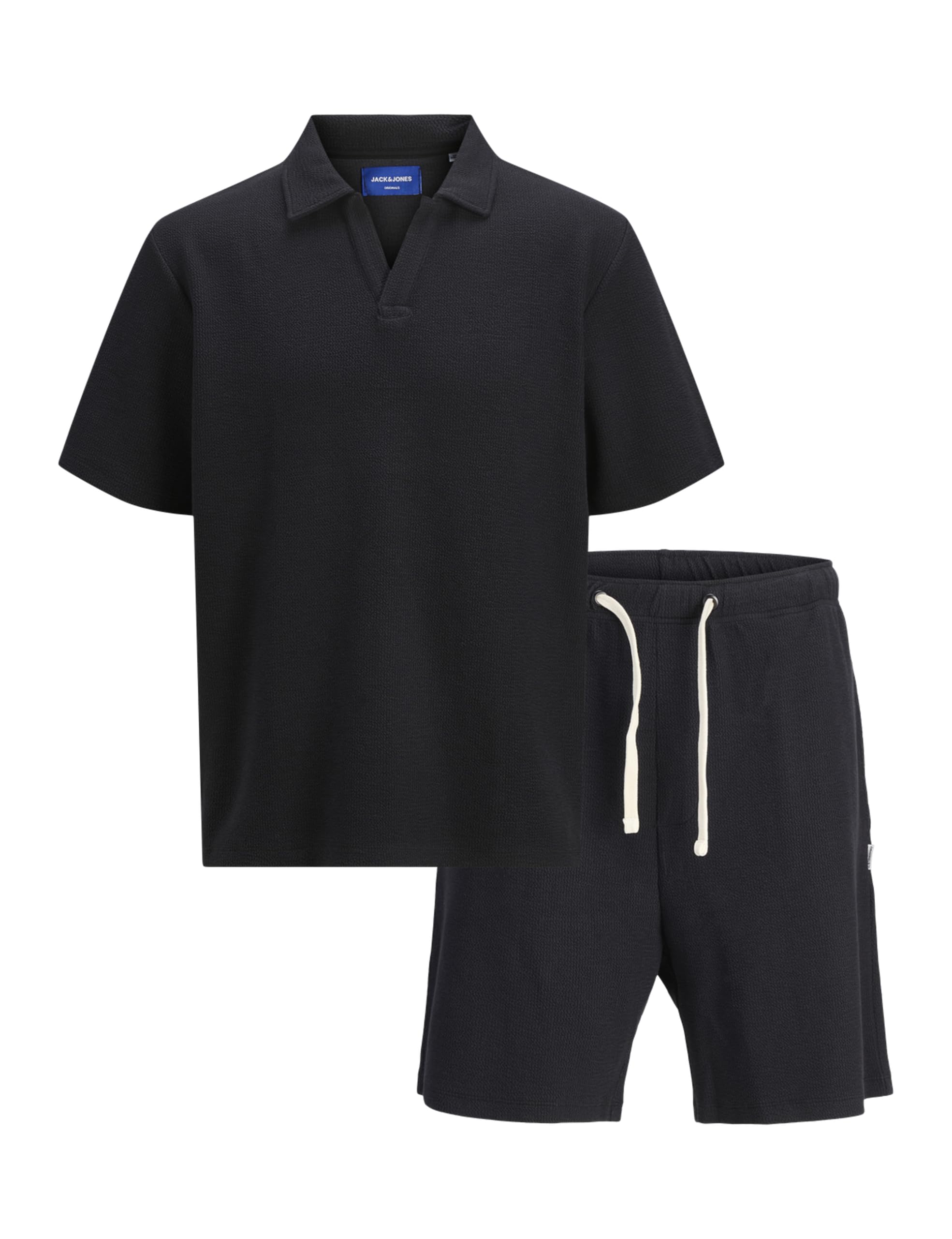 JACK & JONES Men's Jorislington Texture Polo Ss Set Pk Mp, Black, L