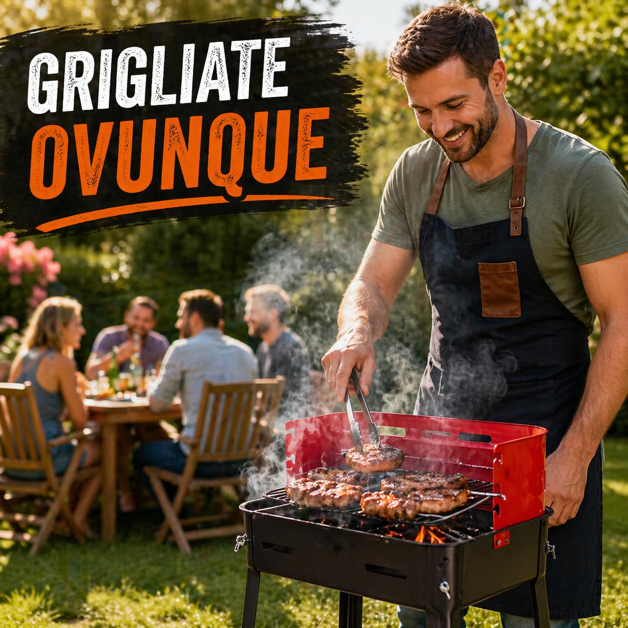 Barbecue Portatile a Carbone con Griglia in Acciaio, Fornacella da Campeggio con Supporto su Gambe, BBQ Compatto per Giardino, Balcone e Outdoor