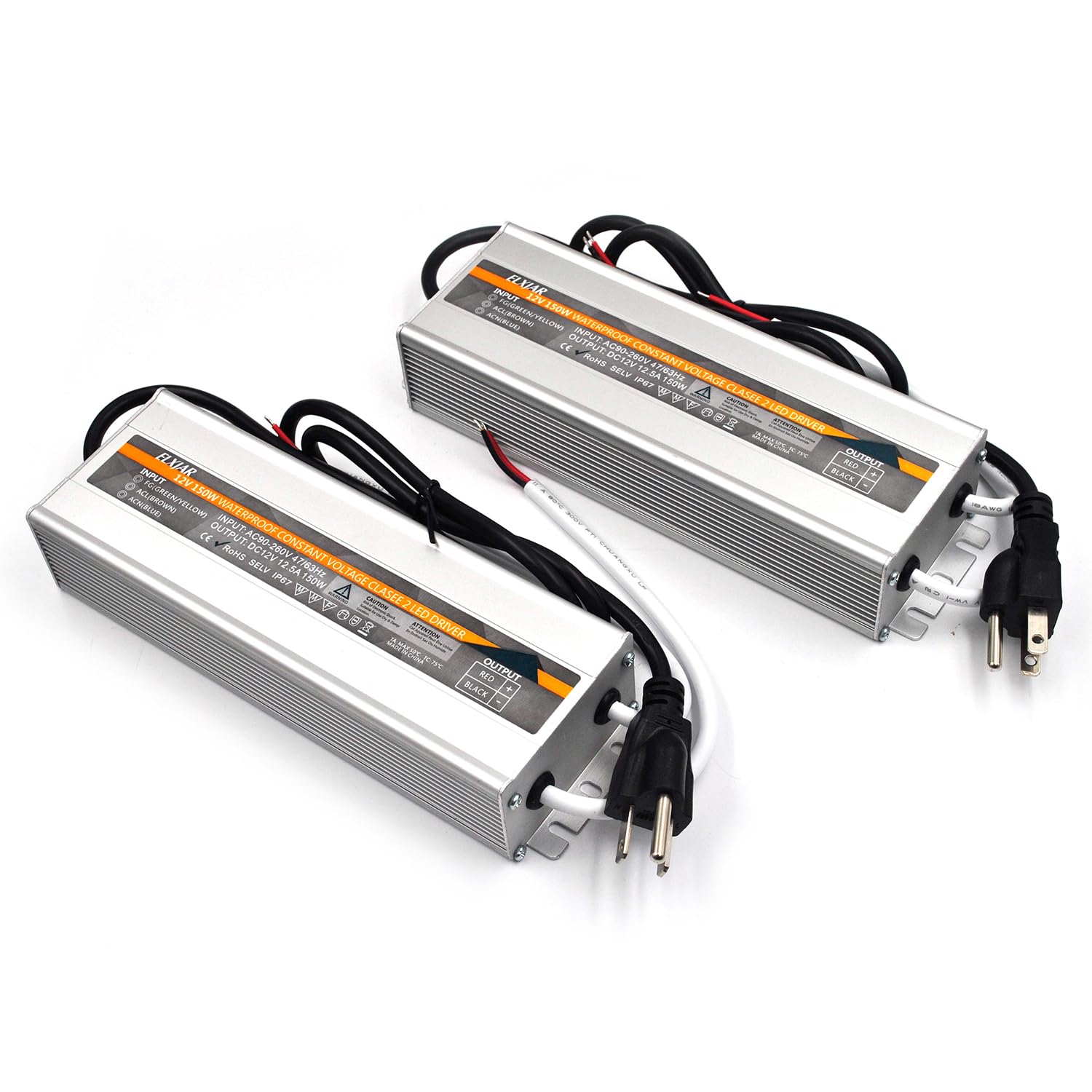 (2-Pack) 150W 12V LED Power Supply IP67 Waterproof Transformer Adapter 90-260V AC to 12V DC Converter Compatible with LED Strip Light Bulbs Outdoor Lights and Low Voltage Lighting
