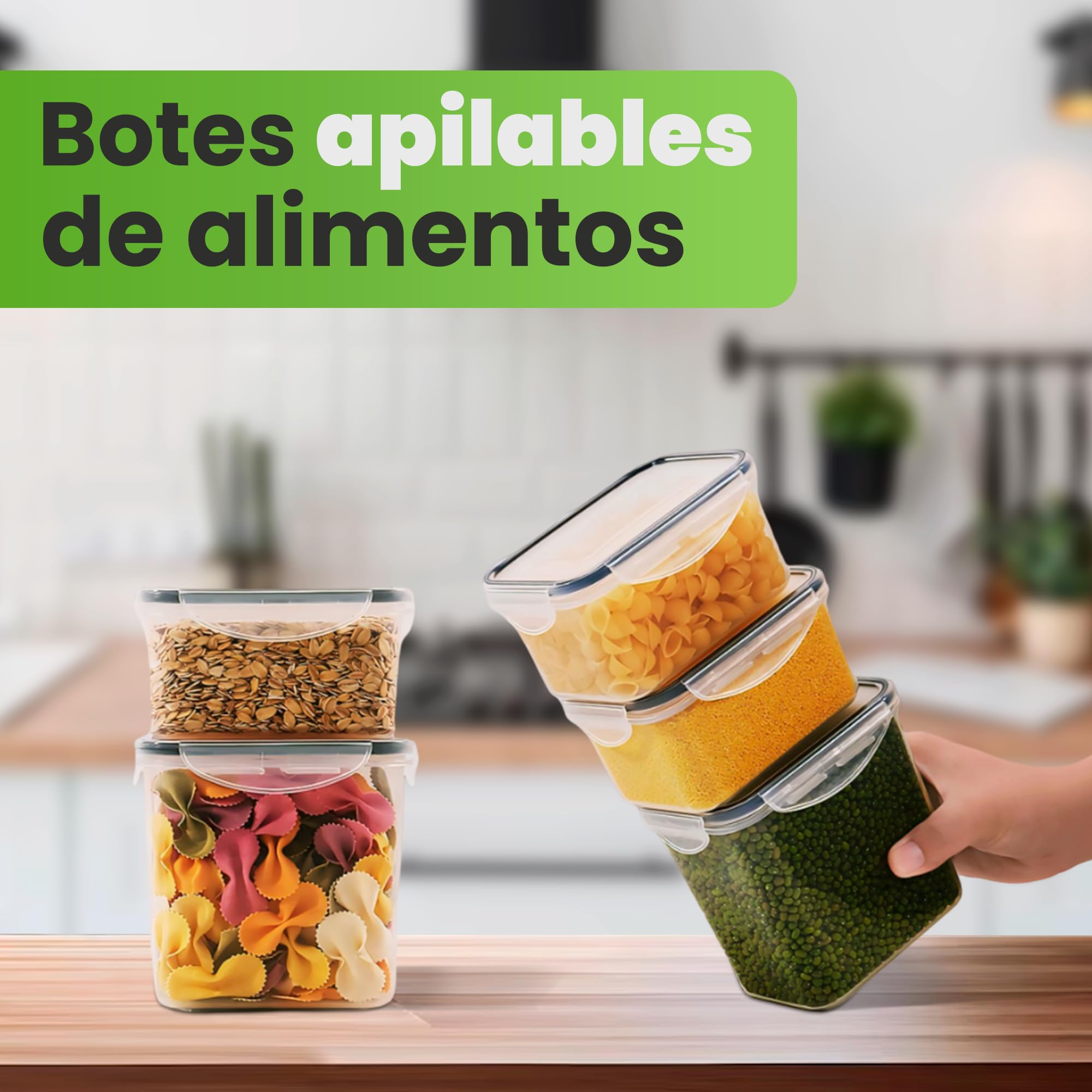 JUPPLIES Contenedores Cocina - Recipientes Herméticos de Plástico para Alimentos – Tarros y Botes para Cereales, Pasta, Granos y Harina