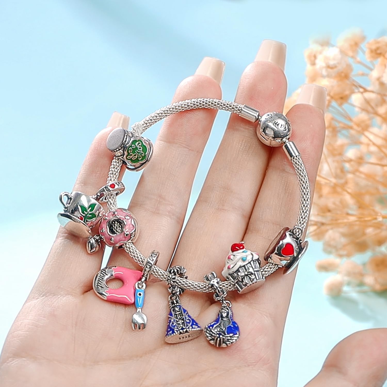 Coffee Cake Food 925 Sterling Silver Charms for Bracelets and Necklace Strawberry Fruit Dangle Pendants Bead Jewelry Afternoon Tea Present for Women Family Friends - Image 7