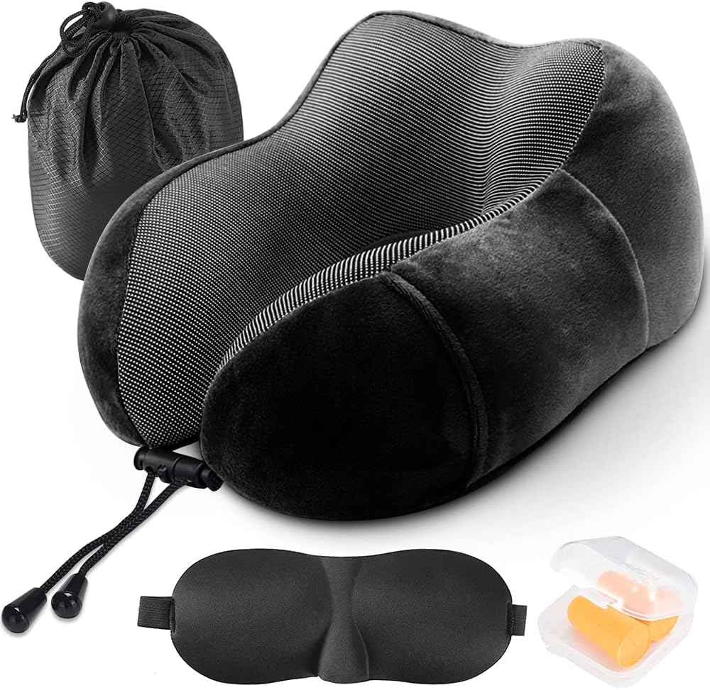Tyuodna Coussin de nuque de voyage, en mousse à mémoire de forme pure, coussin de voyage en forme de U, coussin d’avion, super léger, portable, noir Tyuodna Coussin de nuque de voyage, en mousse à mémoire de forme pure, coussin de voyage en forme de U, coussin d’avion, super léger, portable, noir