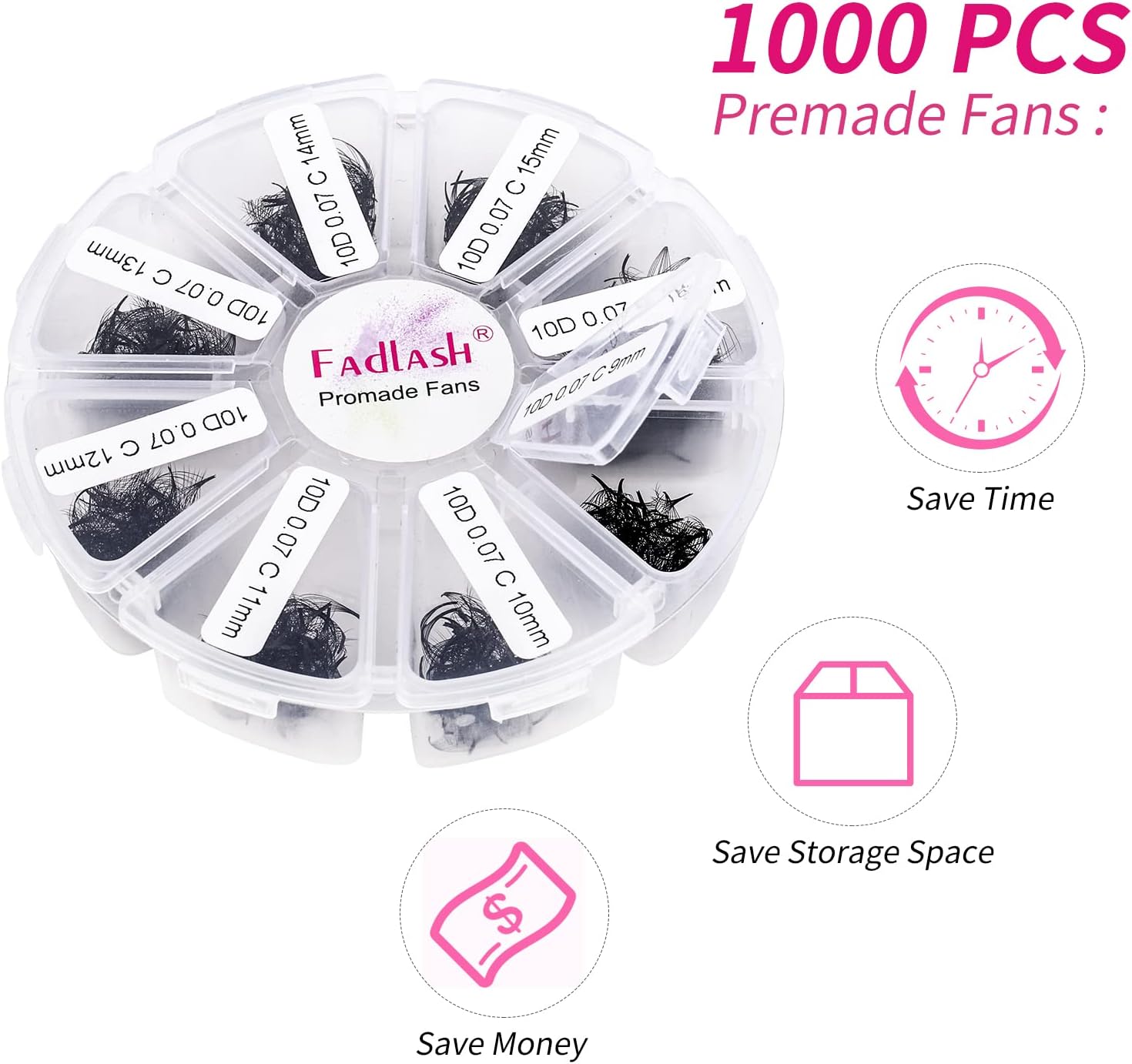 Premade Volume Eyelash Extensions 10D 0.07 C Curl 1000pcs Russian Lashes 9-16mm Mixed Tray Pre-Made Russian Lashes Handmade Promade Loose Fans - Image 3