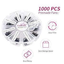 Volume Lash Extensions Mixed Tray 1000 Premade Fans 10D Loose Promade Fans Pointy Base Premade Fans Eyelash Extensions Handmade Premade Lash Fans (10D-0.07C,9-16mm)