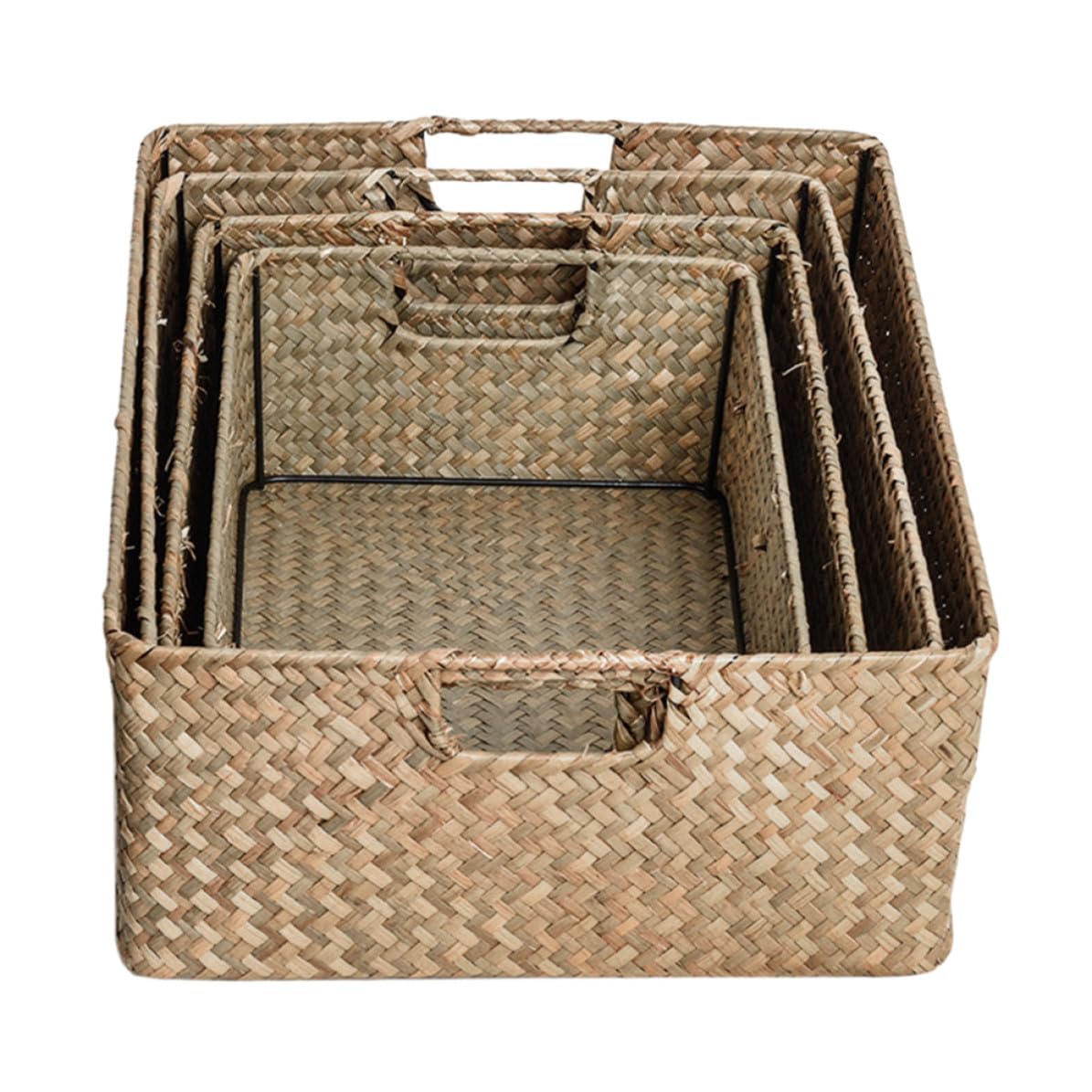 4 Pezzi Cesta Portaoggetti Rettangolare Intrecciata, Gialla