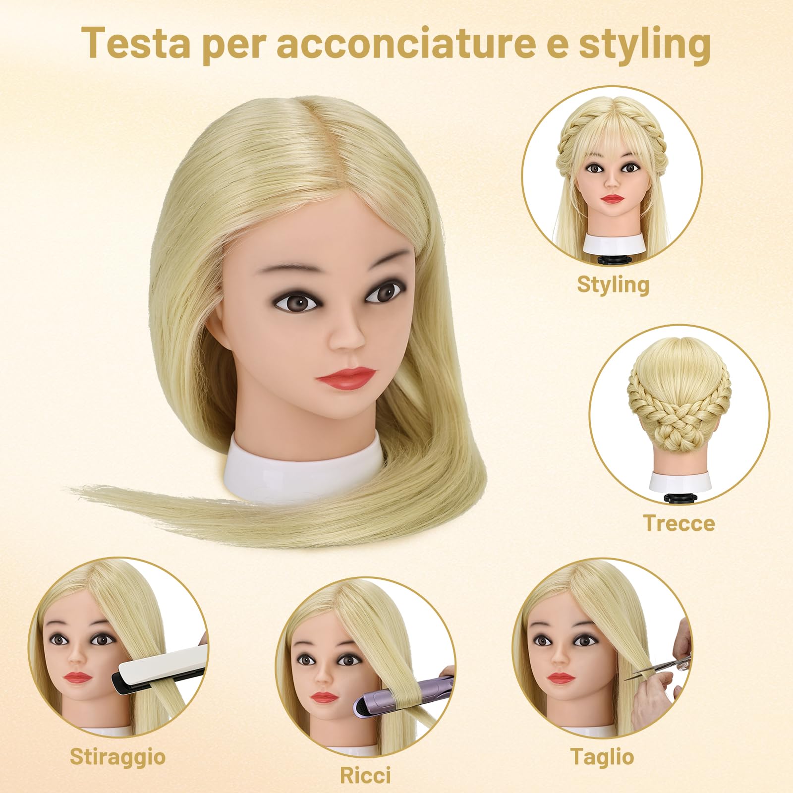 TwoWin Testina Parrucchiere con Capelli 80% Naturali - 26 Pollici /66 cm Manichino per Formazione Acconciature con Morsetto e Kit Extension (Biondo) - 4