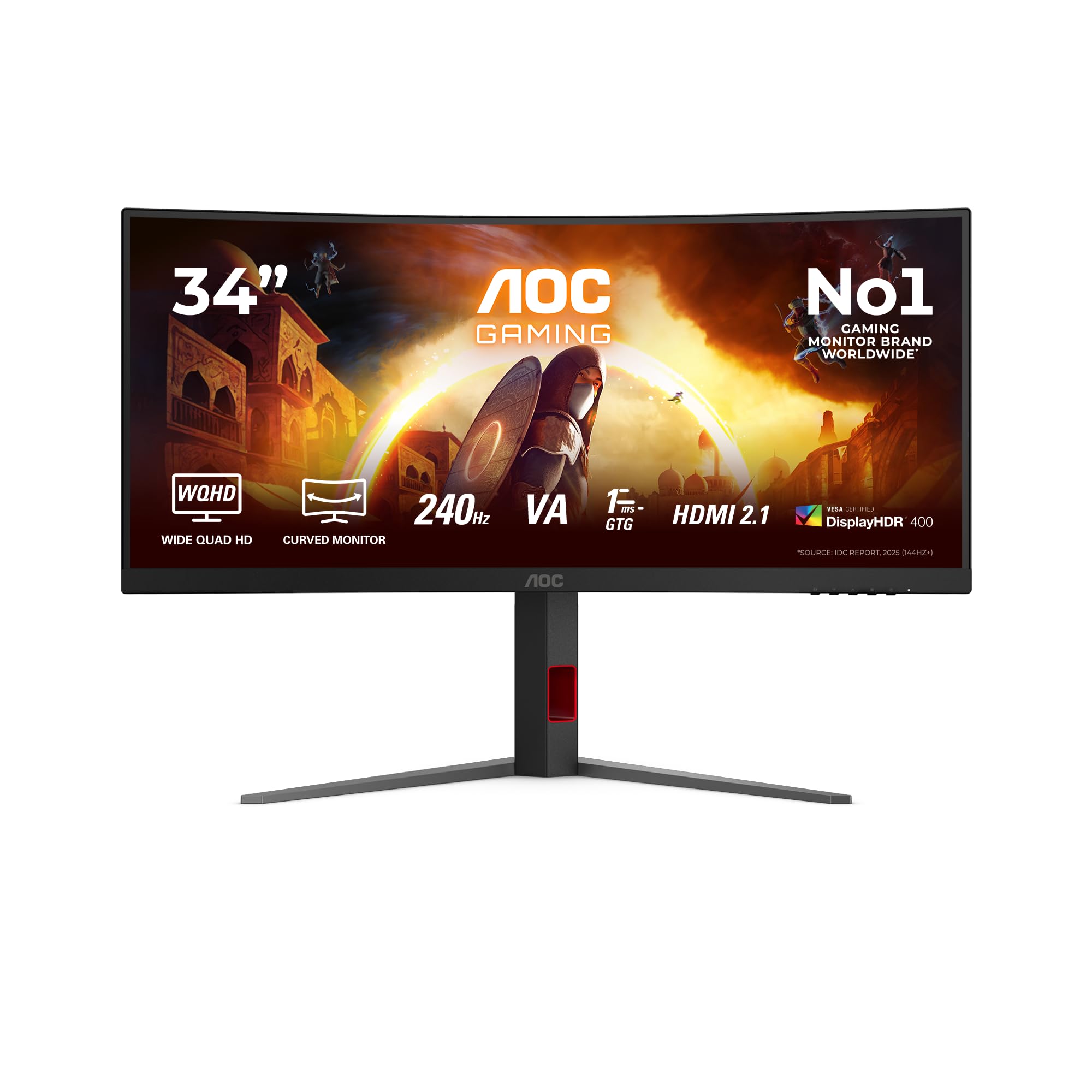 AOC Gaming Monitor CU34G4Z 34 pollici Curvo 3440x1440, UW-QHD, 240Hz, Fast VA Panel, 1ms GtG, USB Hub Height Adjustment, (HDMI2x 2.1 DP 1x 1.4) HDR400, FreeSync Premium, Nero