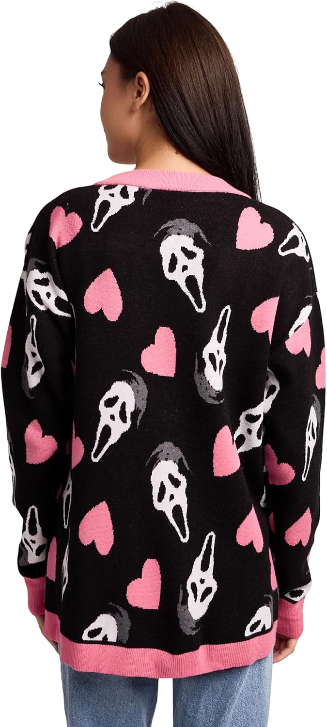Ghostface Hearts All-Over Print Women's Black Long Sleeve Cardigan - Image 4